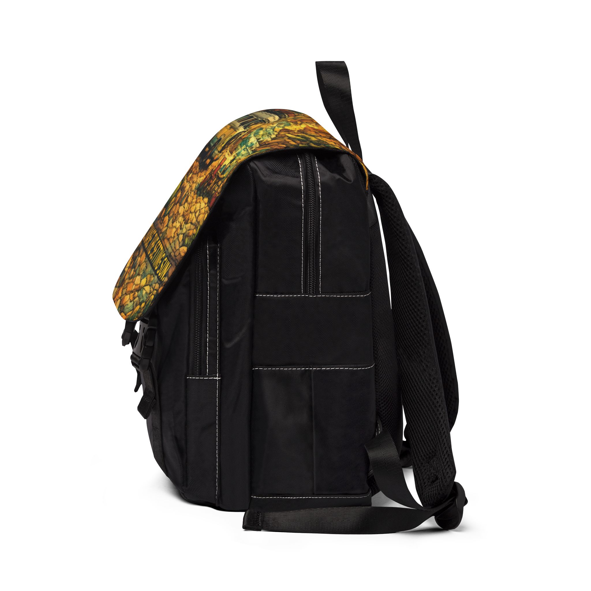 Unisex Casual Shoulder Backpack — "Chase The Sun And Follow The Wind" Design Cubic-Line