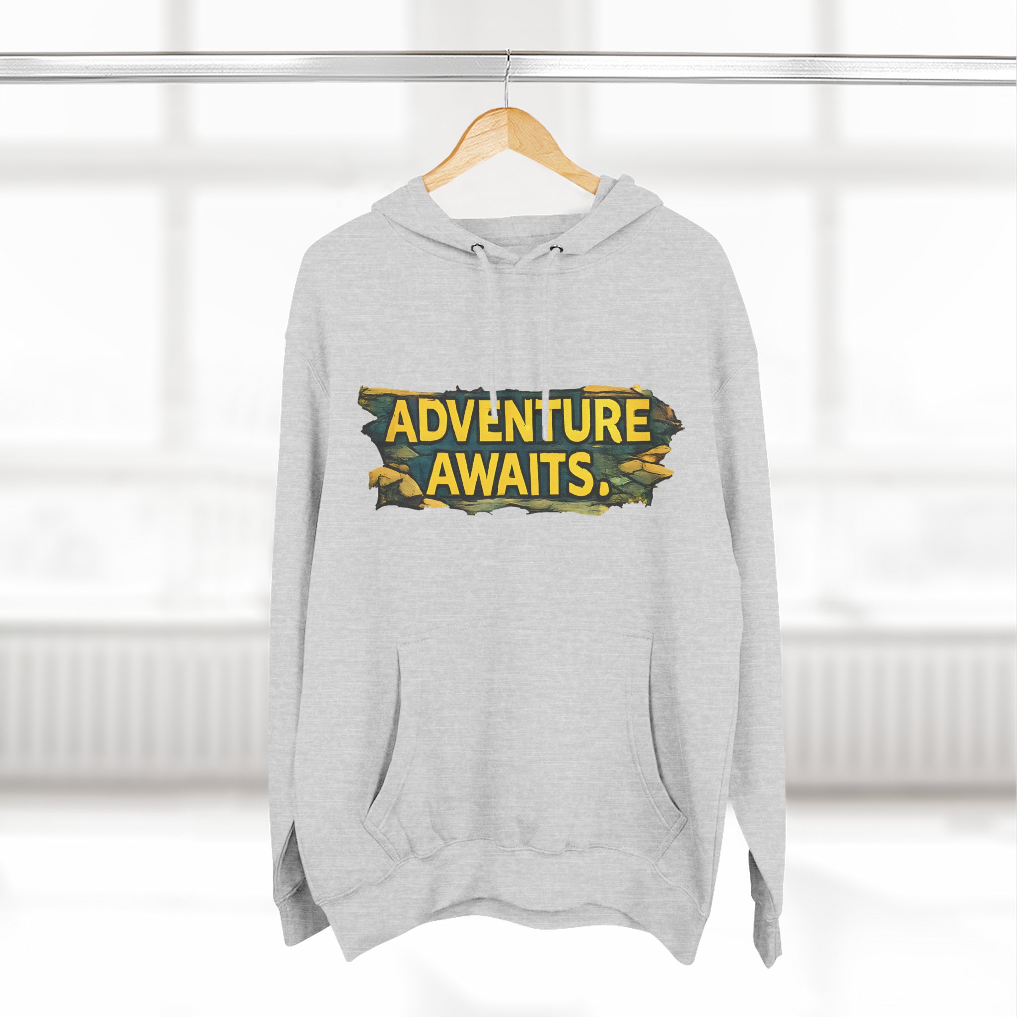 Three-Panel Fleece Hoodie - "Adventure Awaits" Design Cubic-Line