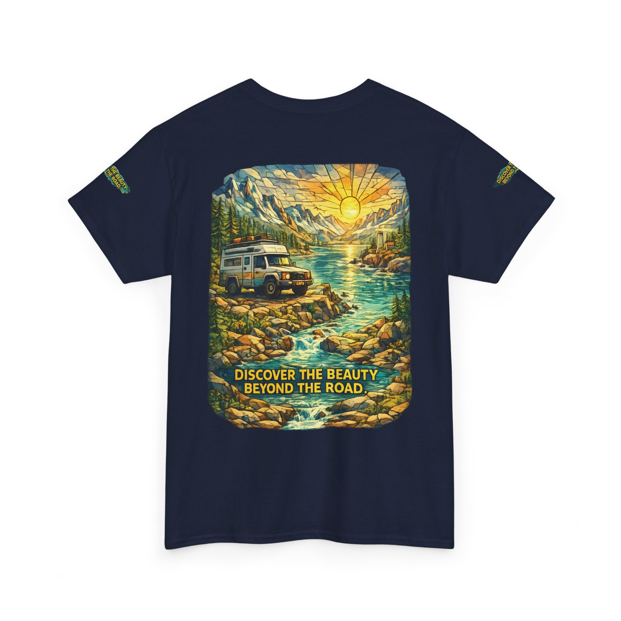 Unisex Heavy Cotton Tee — "Discover The Bieuty Beyond The Road" Design Cubic-Line