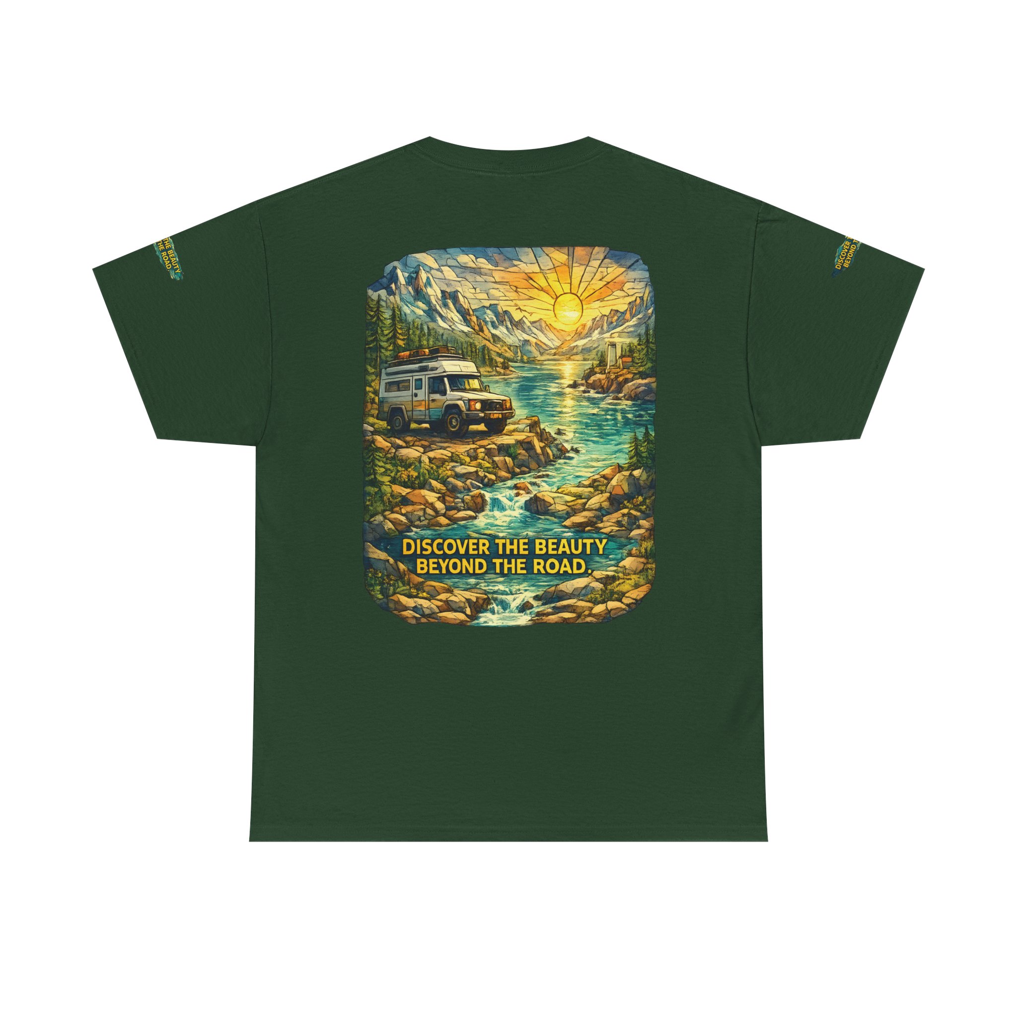 Unisex Heavy Cotton Tee — "Discover The Bieuty Beyond The Road" Design Cubic-Line