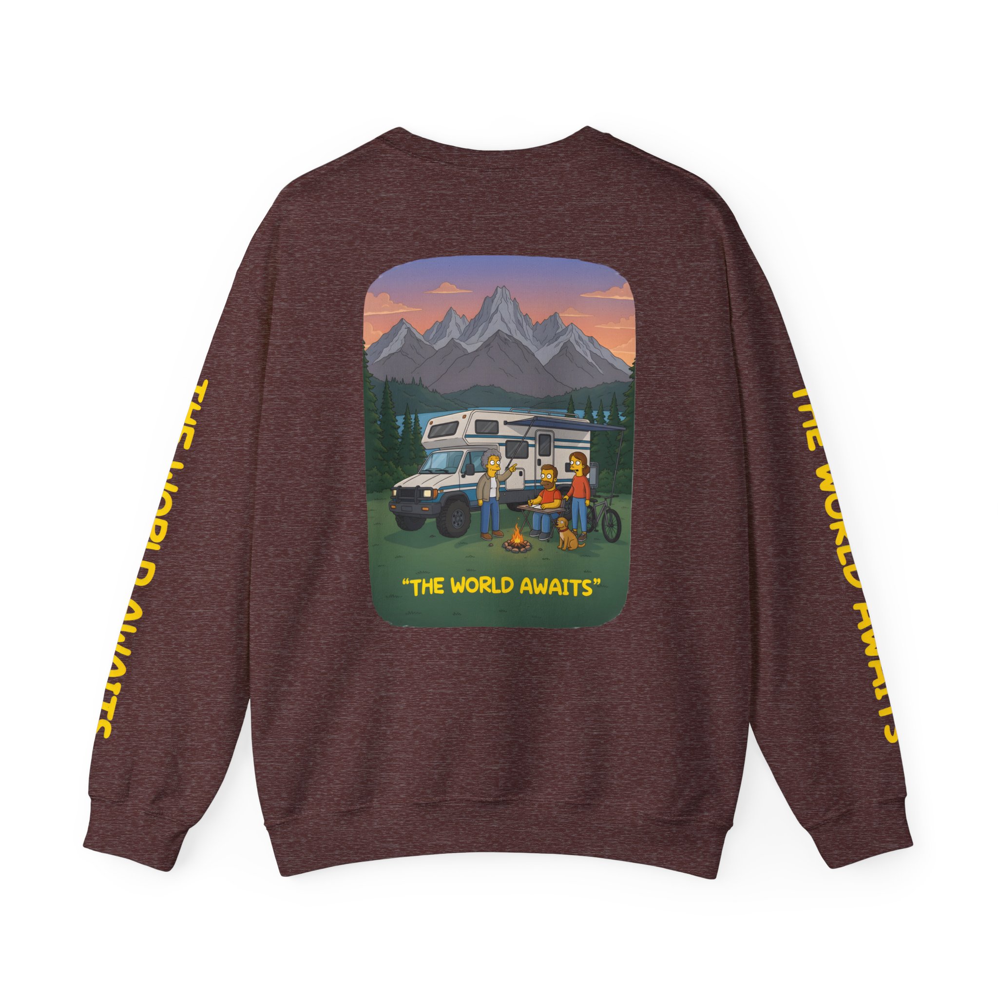 Unisex Heavy Blend™ Crewneck Sweatshirt — "The World Awaits" Design Sitcom-Line