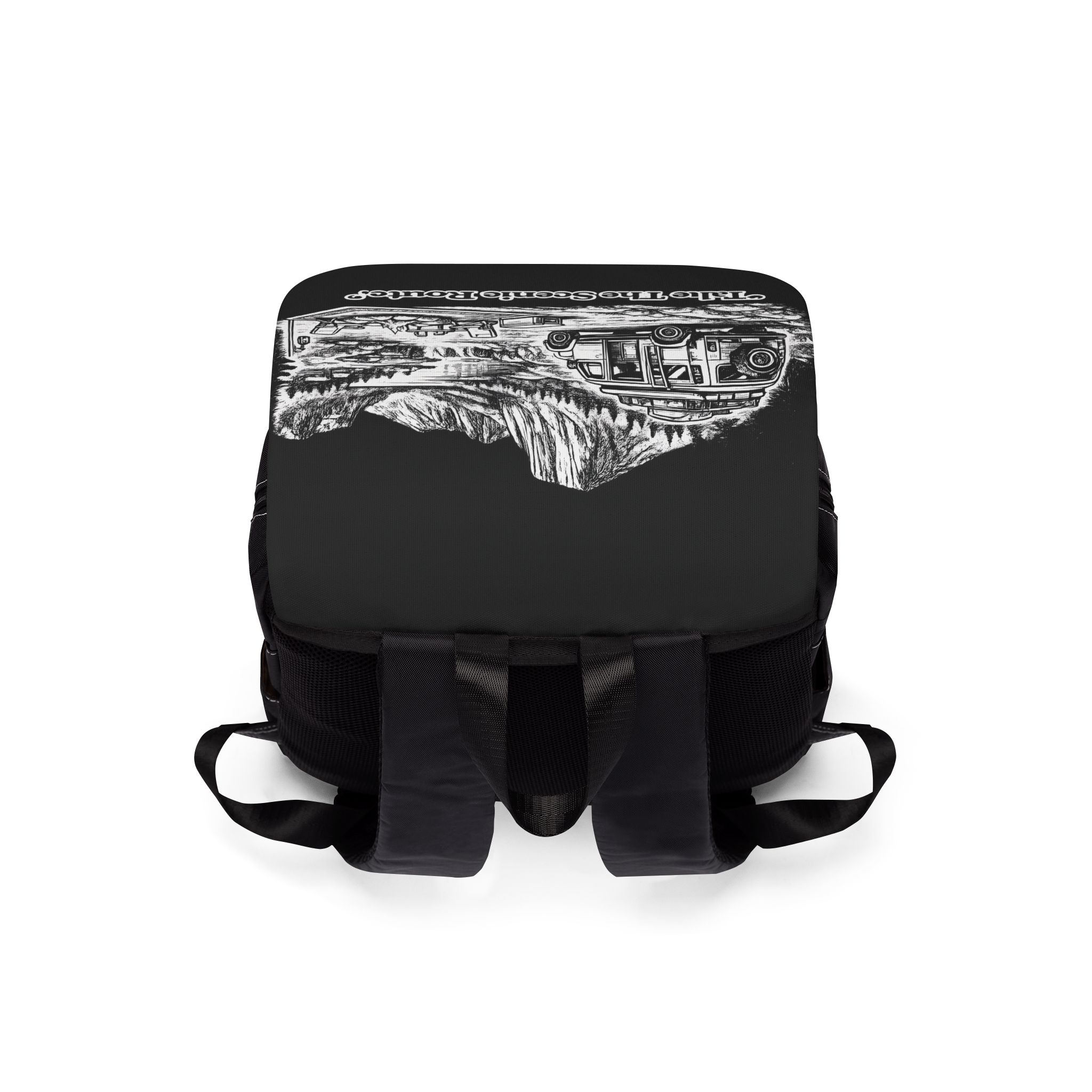 7151746585524867884_2048.jpeg Unisex Casual Shoulder Backpack — "Take The Scenic Route" Design Minimal-Line