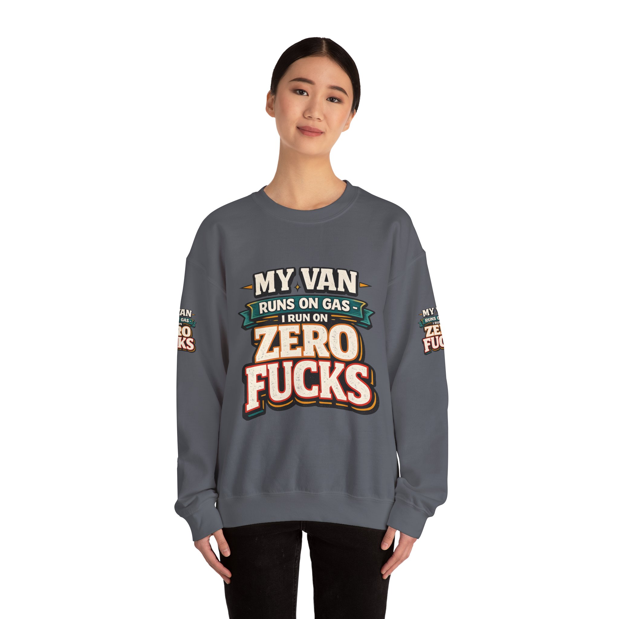 Unisex Heavy Blend™ Crewneck Sweatshirt — "My Van Runs On Gas" Design F**K-Line