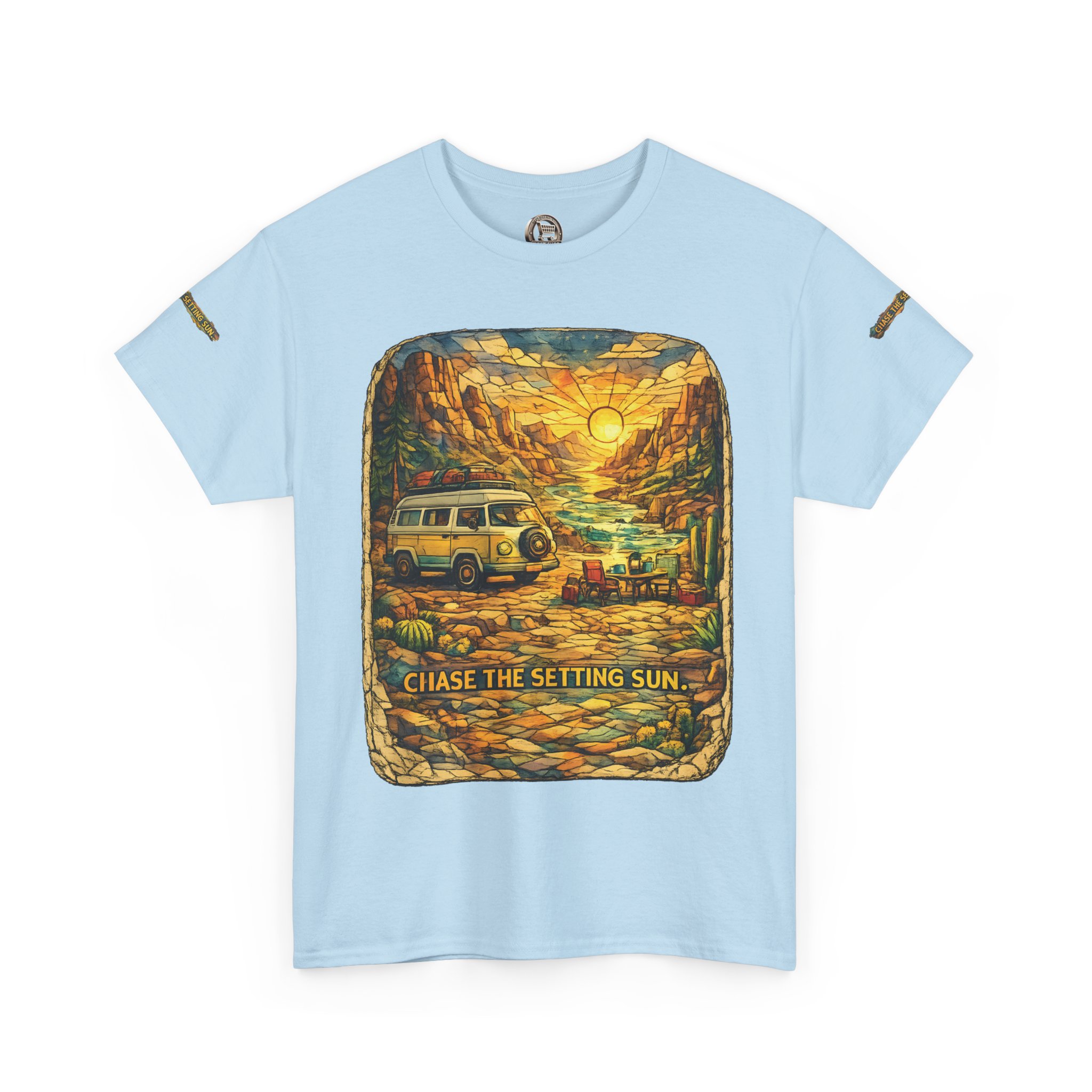 Unisex Heavy Cotton Tee — "Chase The Settings Sun" Design Cubic-Line