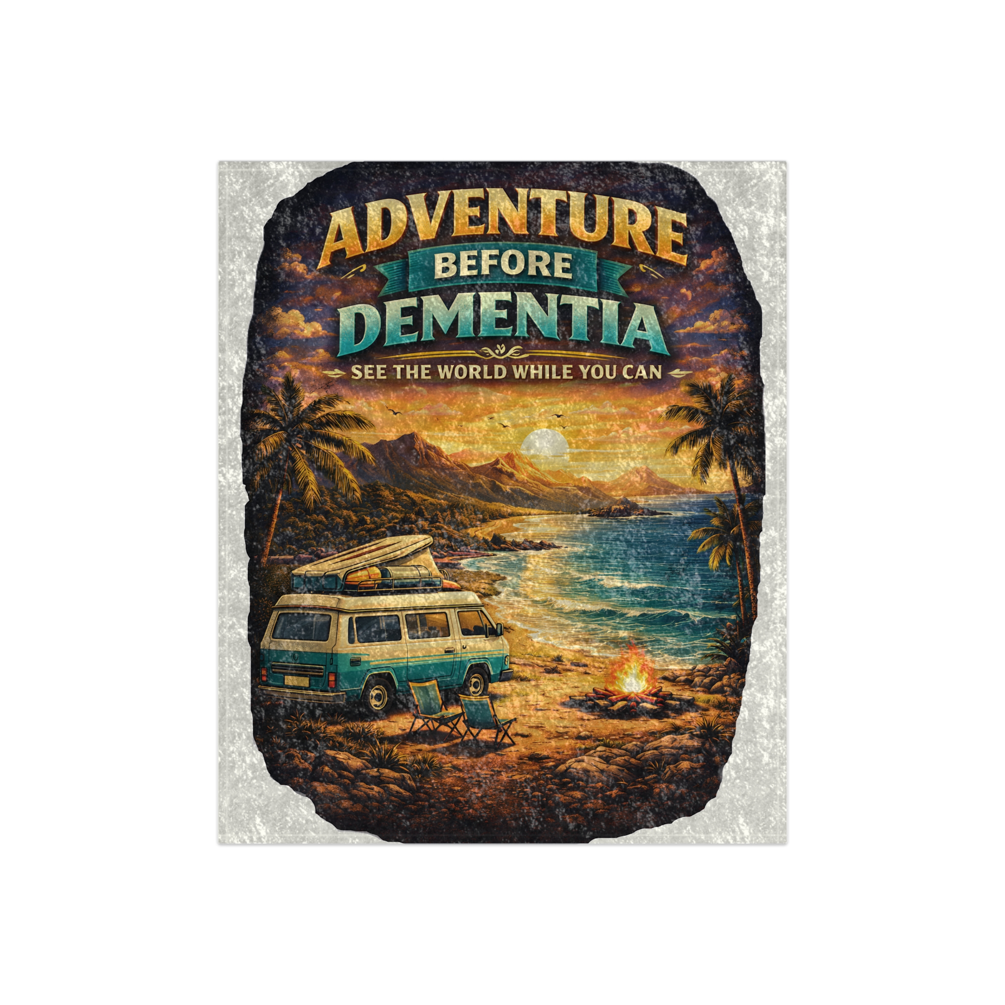 Crushed Velvet Blanket —"Adventure Before Dementia" Design Scenic-Line (Campervan)