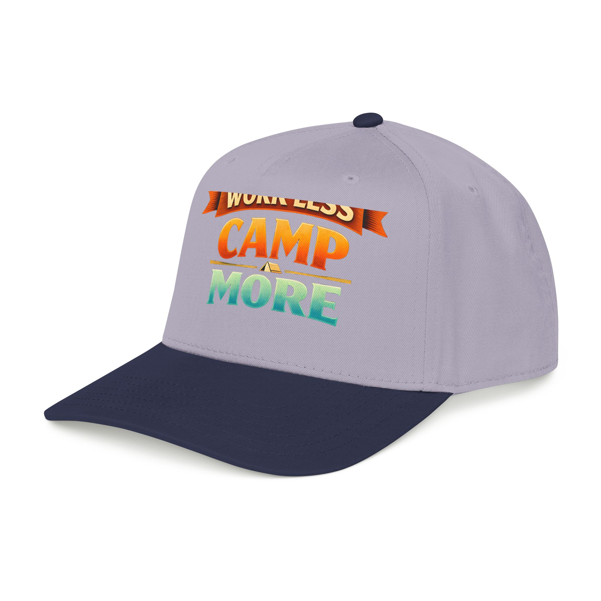 Baseball Cap - "Work Less-Camp More" Design Scenic-Line