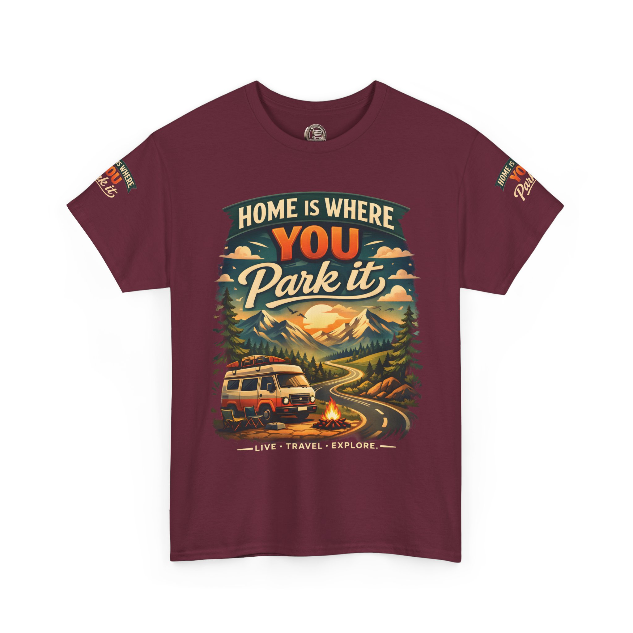 Unisex Heavy Cotton Tee — "Hom Is Where You Park It" Design Scenic-Line