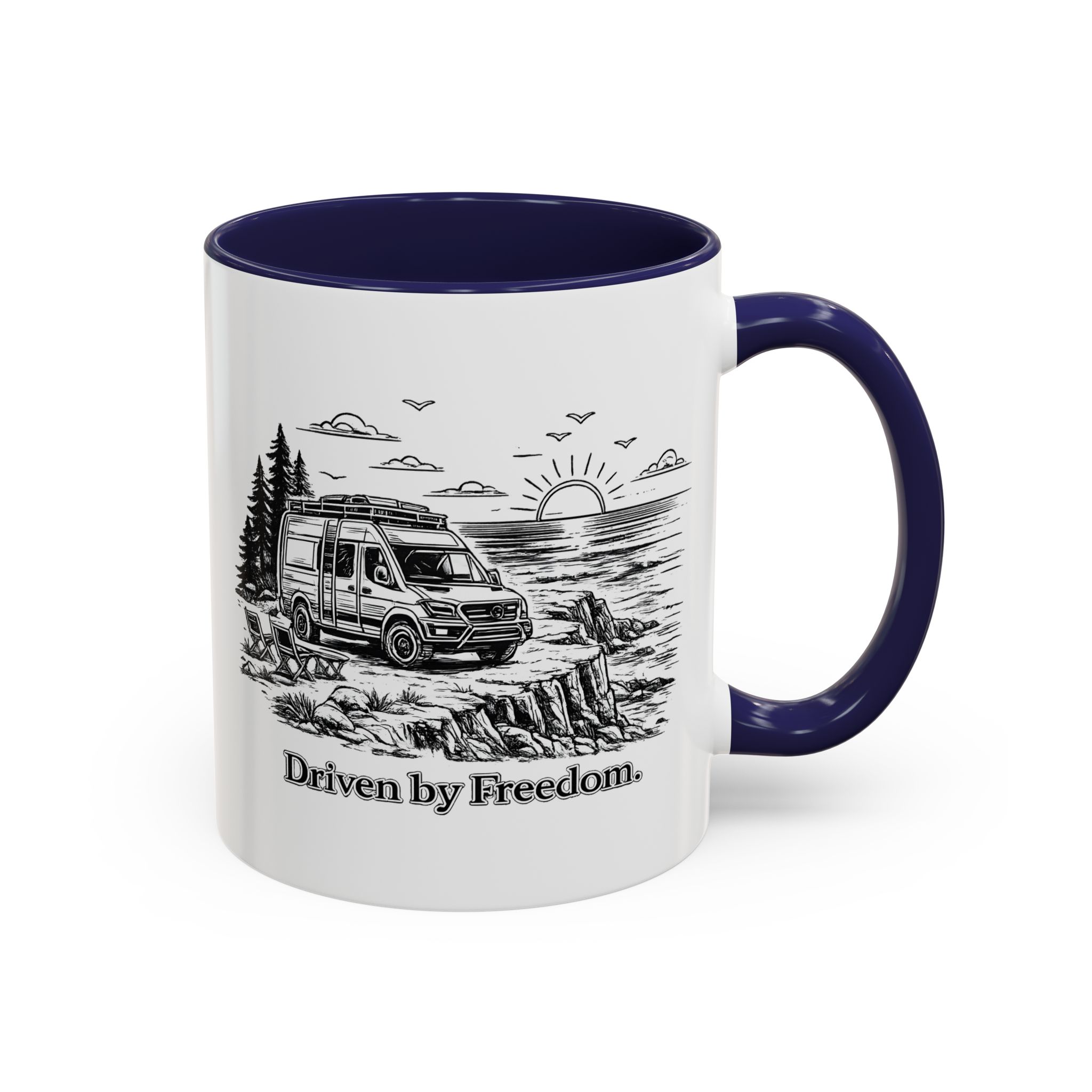 Accent Coffee Mug (11, 15oz) — "Driven By Freedom" Design Minimal-Line