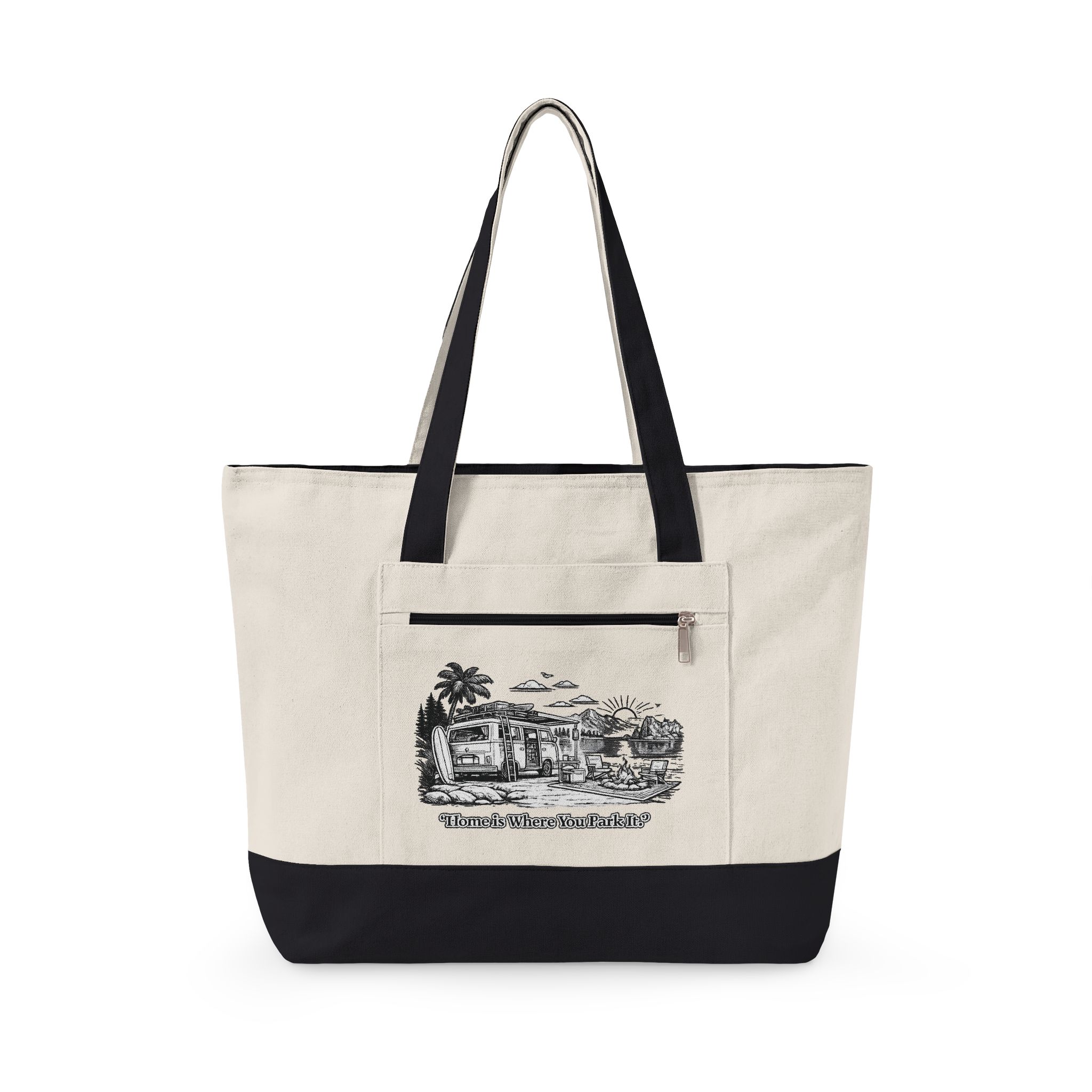 Zippered Canvas Tote — "Adventure Is Where You park It" (Design Minimal-Line)