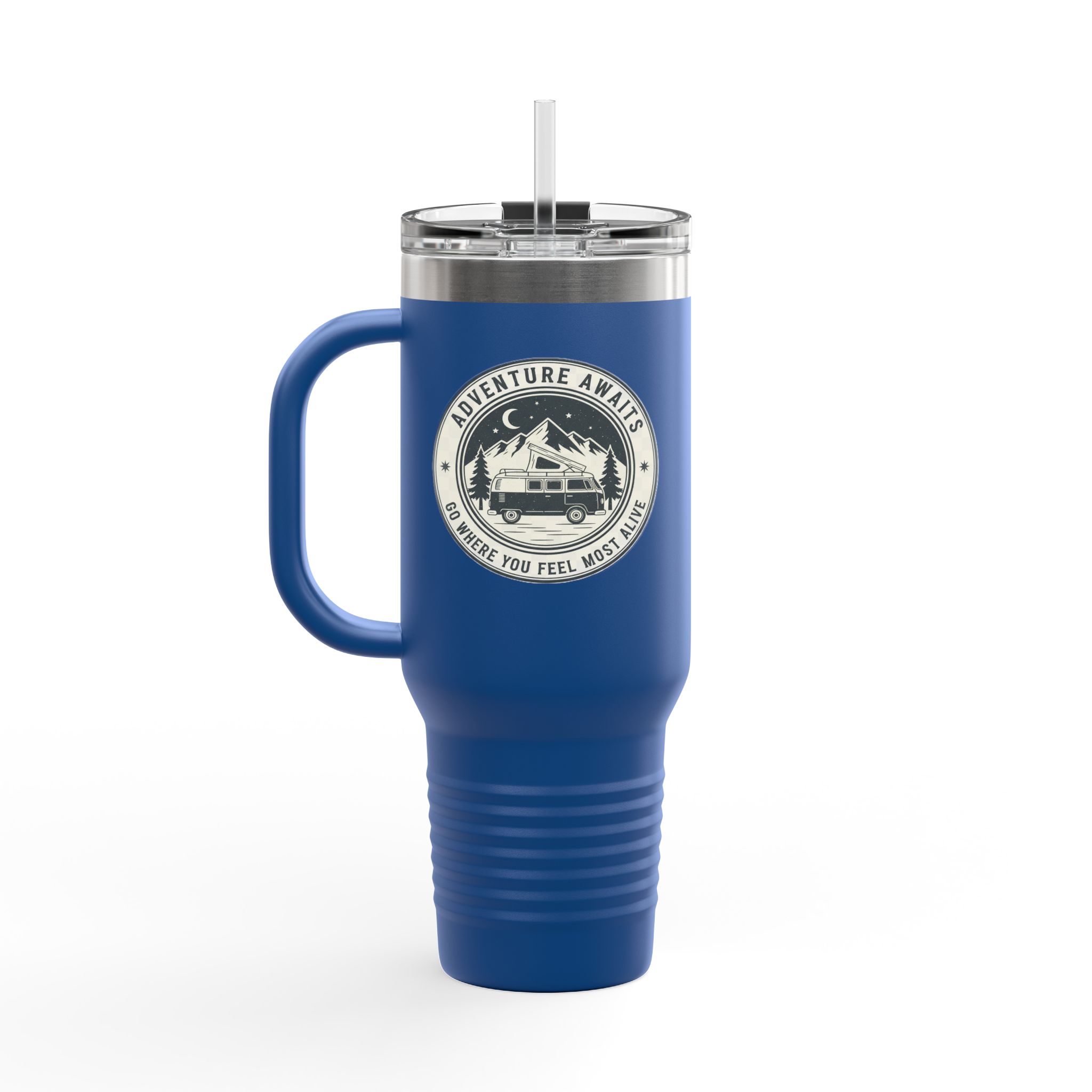 Insulated Travel Mug - "Adventure Awaits-Go Where You Feel Most Alive" (40oz) – Retro Camper Design, Keep Drinks Hot or Cold