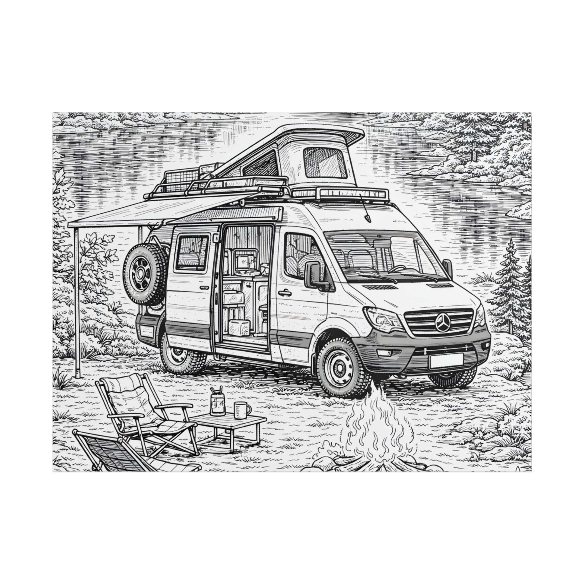 Campervan Poster — Vintage RV Camping Landscape Wall Art