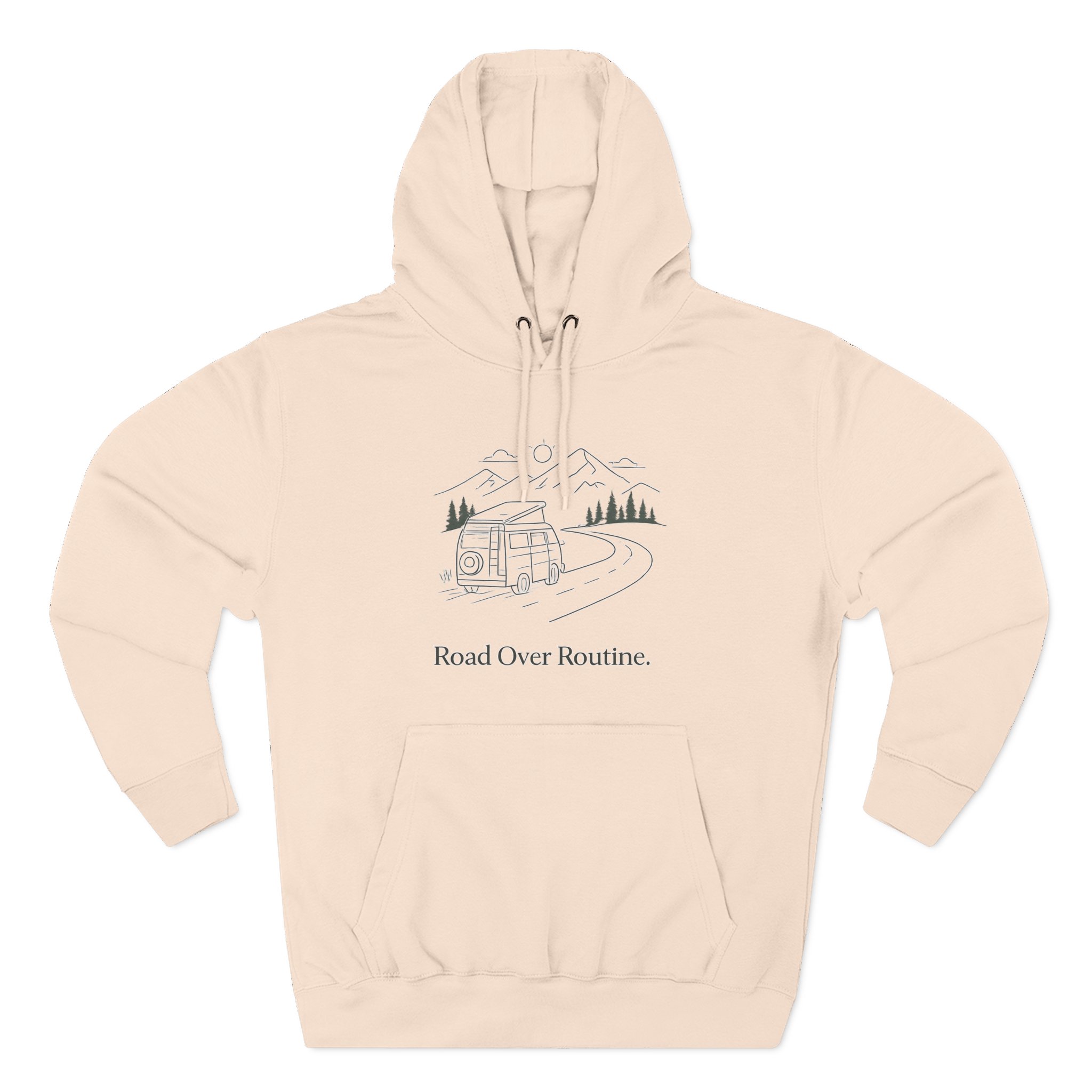 Three-Panel Fleece Hoodie - "Road Over Routine" Design Minimal-Line