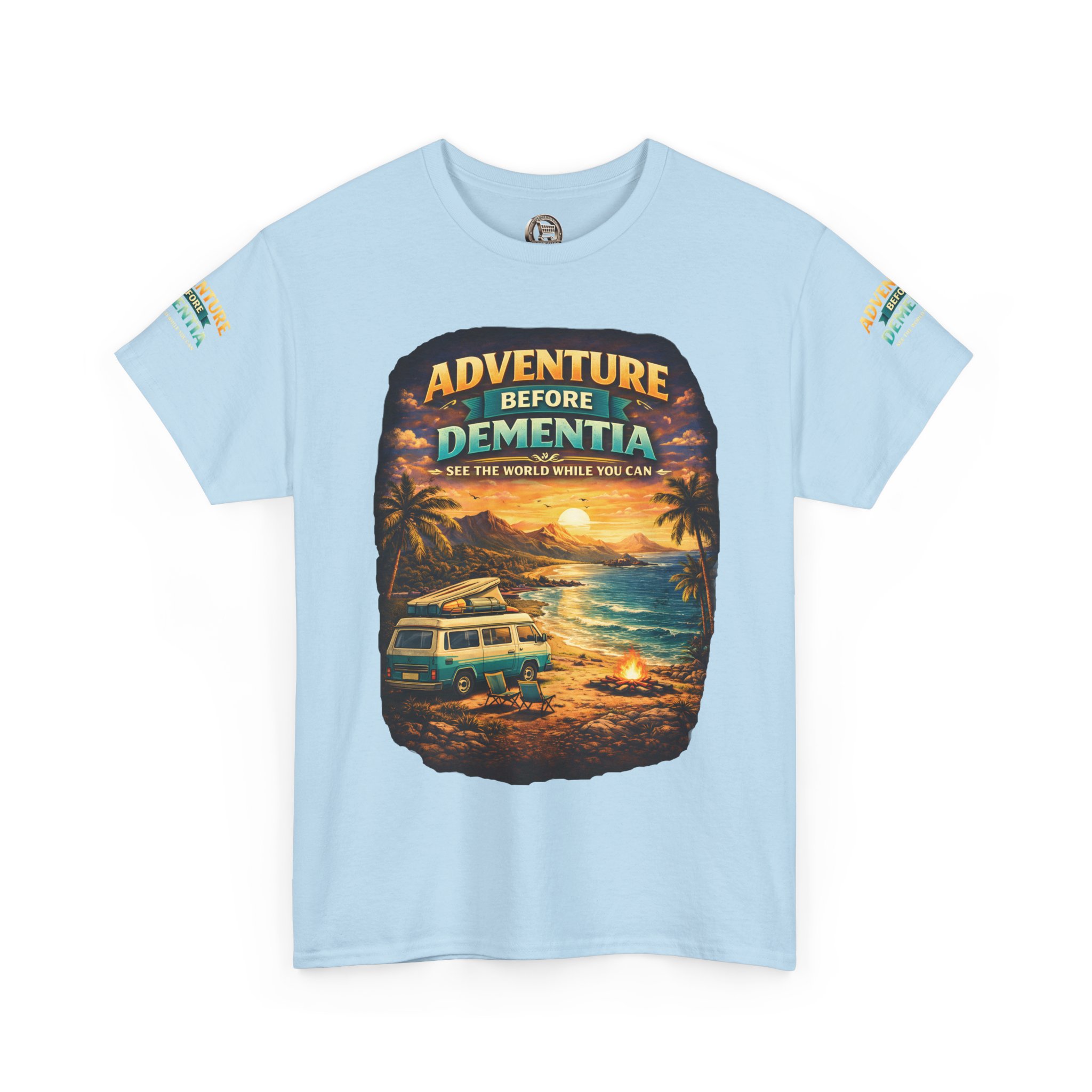 Unisex Heavy Cotton Tee — "Adventure Before Dementia" Design Scenic-Line
