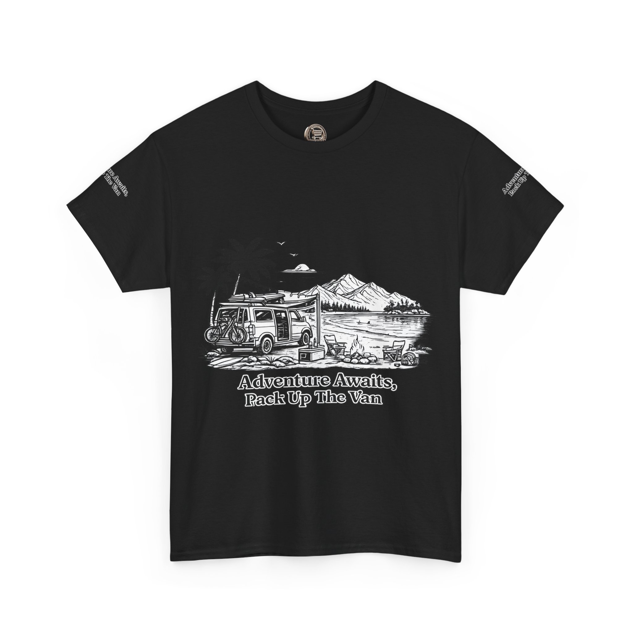 Unisex Heavy Cotton Tee — "Adventure Awaits,Pack Up The Van" Design Minimal-Line