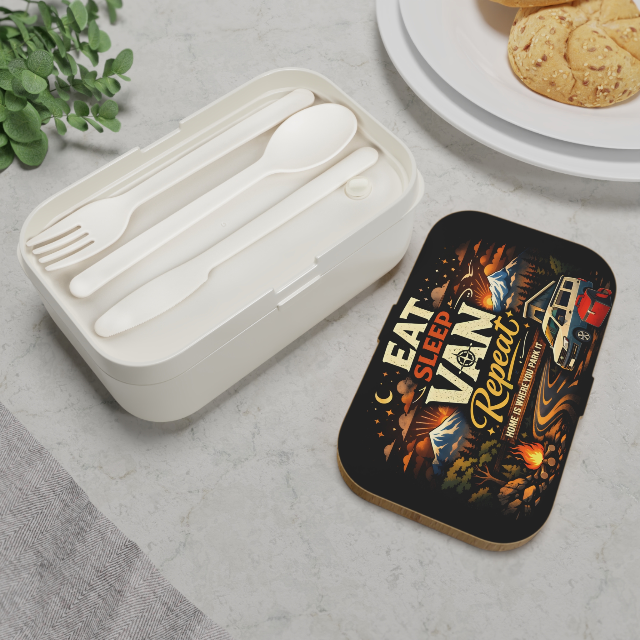 Adventure Camper Bento Box — "Eat Sleep Van Repeat" Camping Lunchbox for Vanlife & Outdoor Lovers