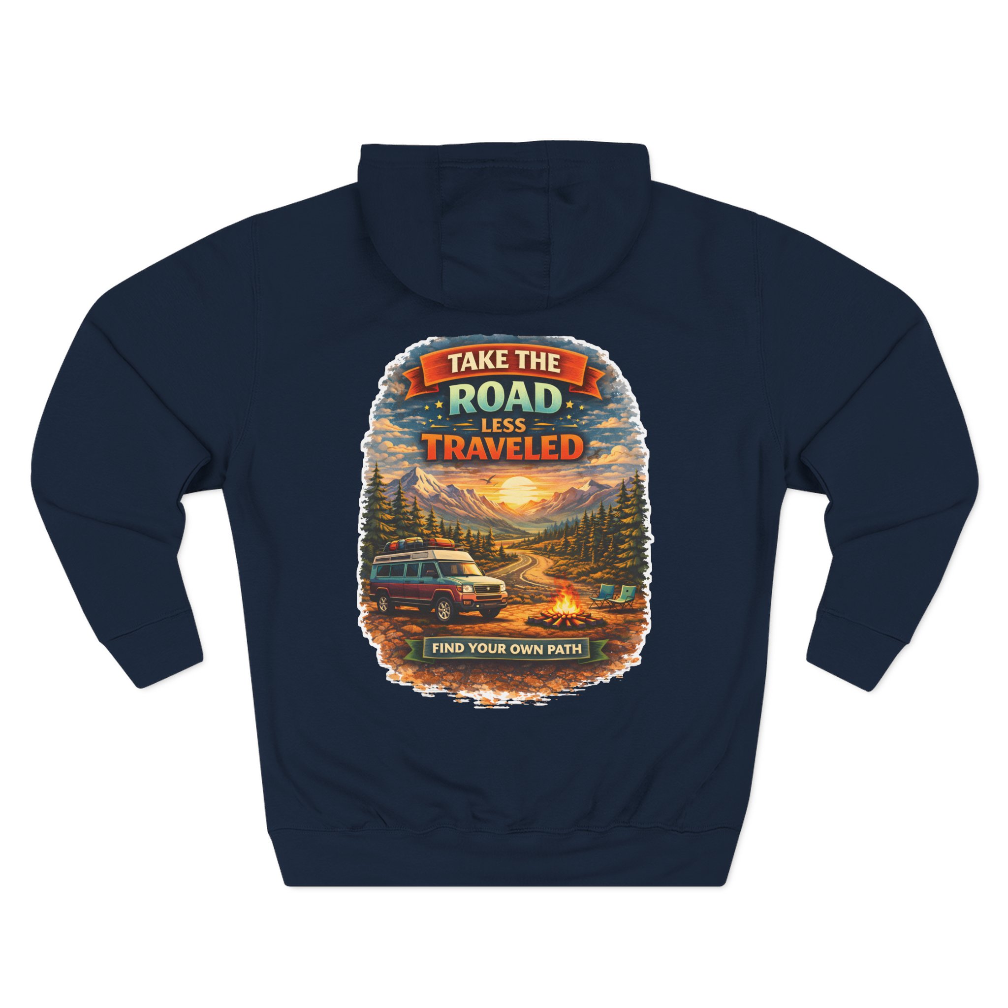 Three-Panel Fleece Hoodie - "Take The Road Less Traveled" Design Scenic-Line