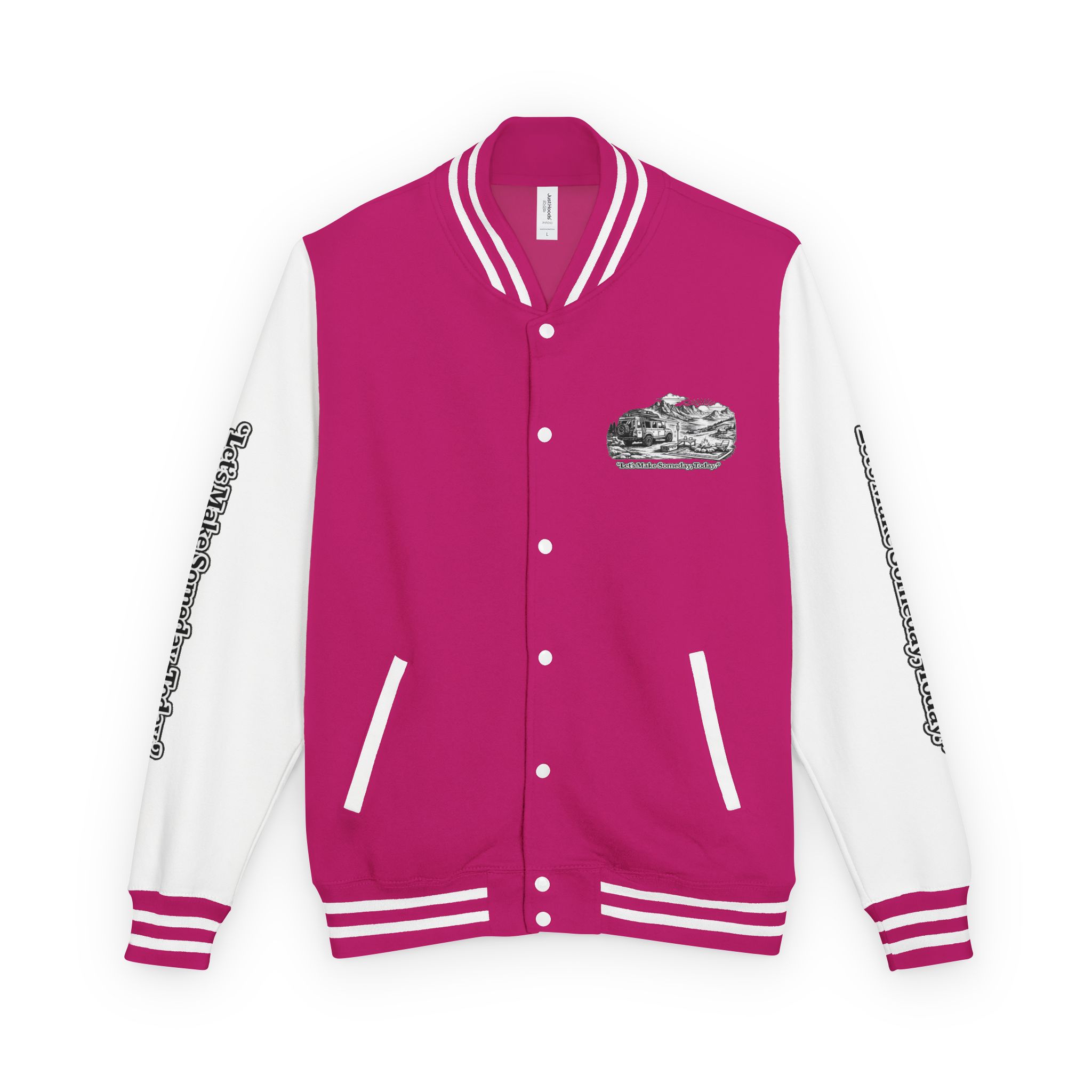 718724482676774957_2048-1.jpeg Unisex Heavyweight Letterman Jacket — "Lets make Someday, Today?" Travel Varsity Coat