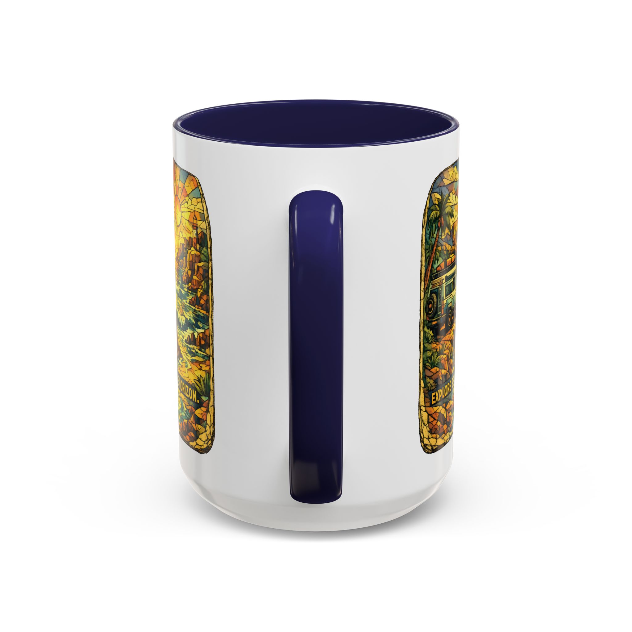 Accent Coffee Mug (11, 15oz) — "Explore Beyond The Horizon" Design Cubic-Line