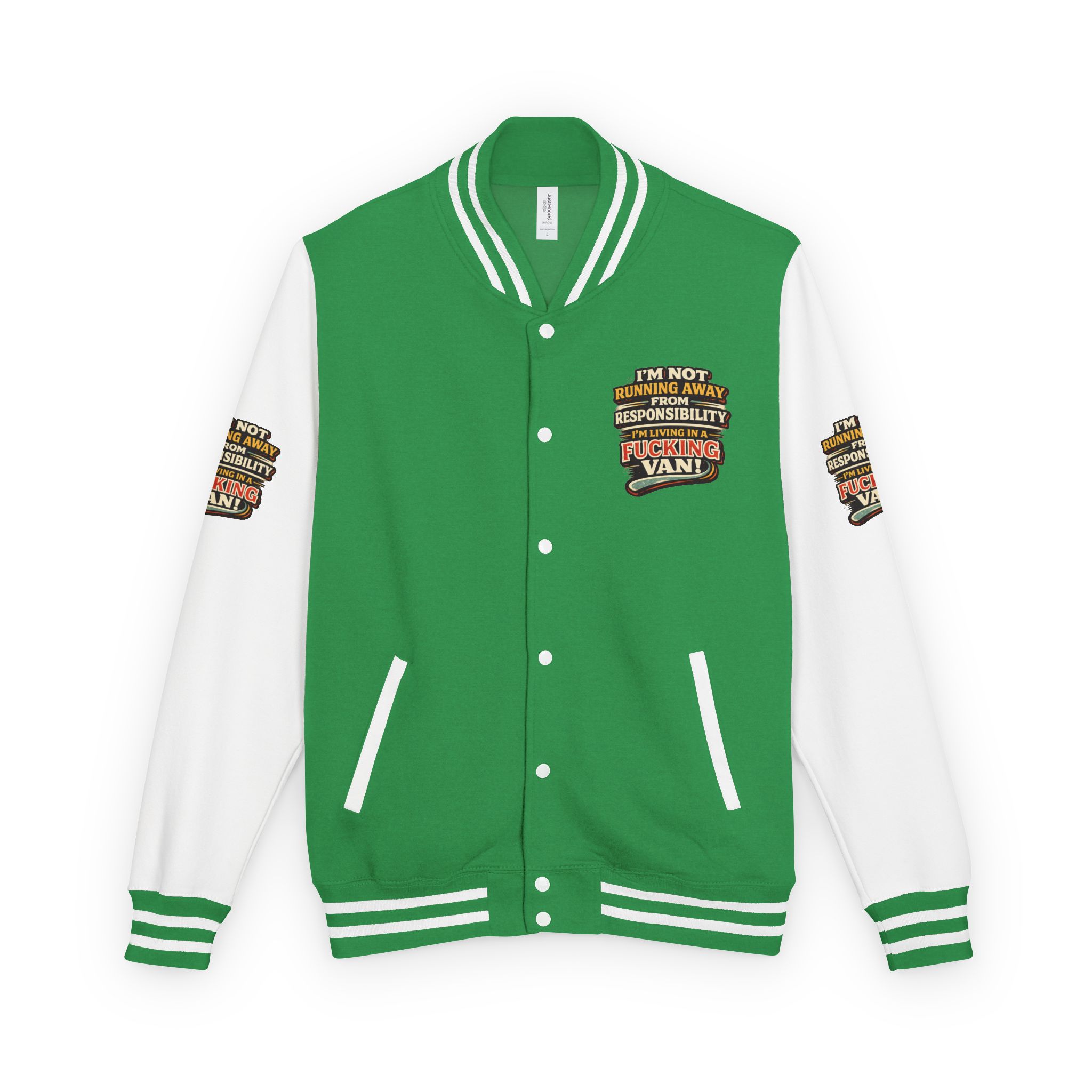 Unisex Heavyweight Letterman Jacket — "I`m Not running Away" Design F**K-Line