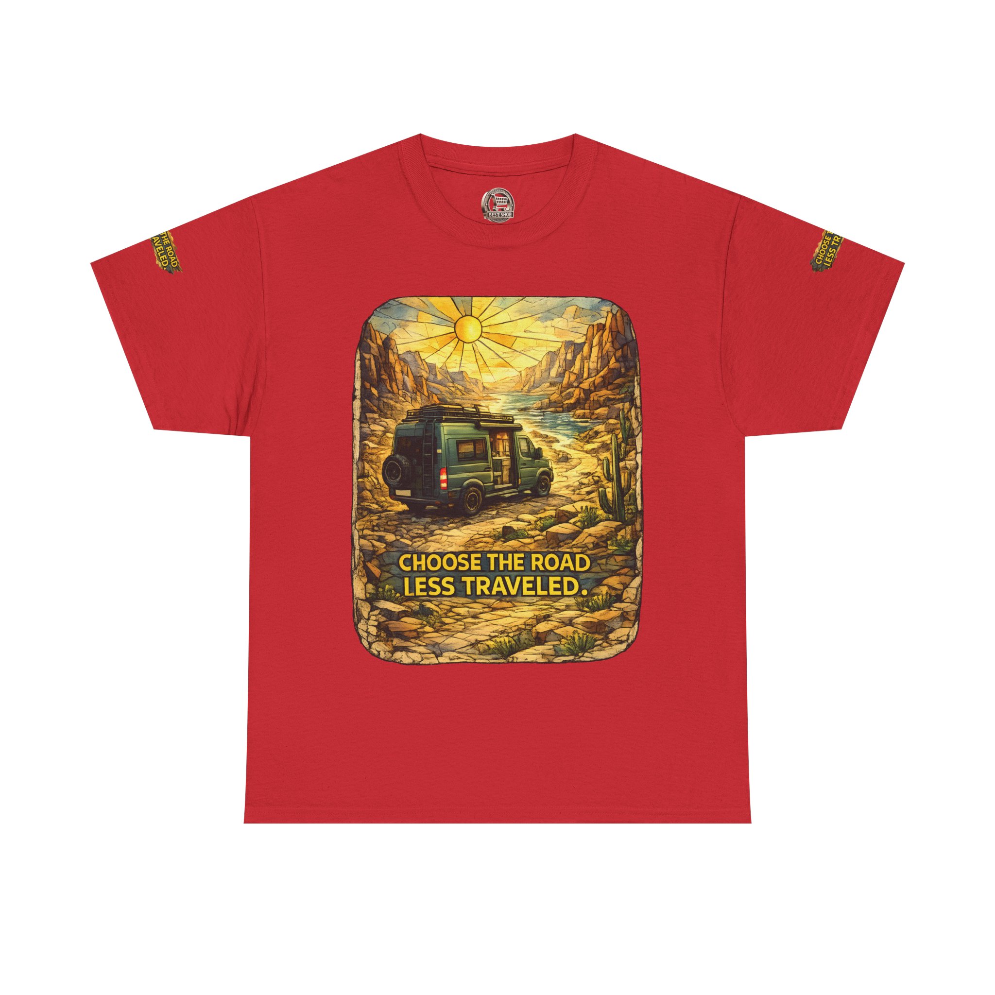 Unisex Heavy Cotton Tee — "Choose The Road Less Traveled" Design Cubic-Line