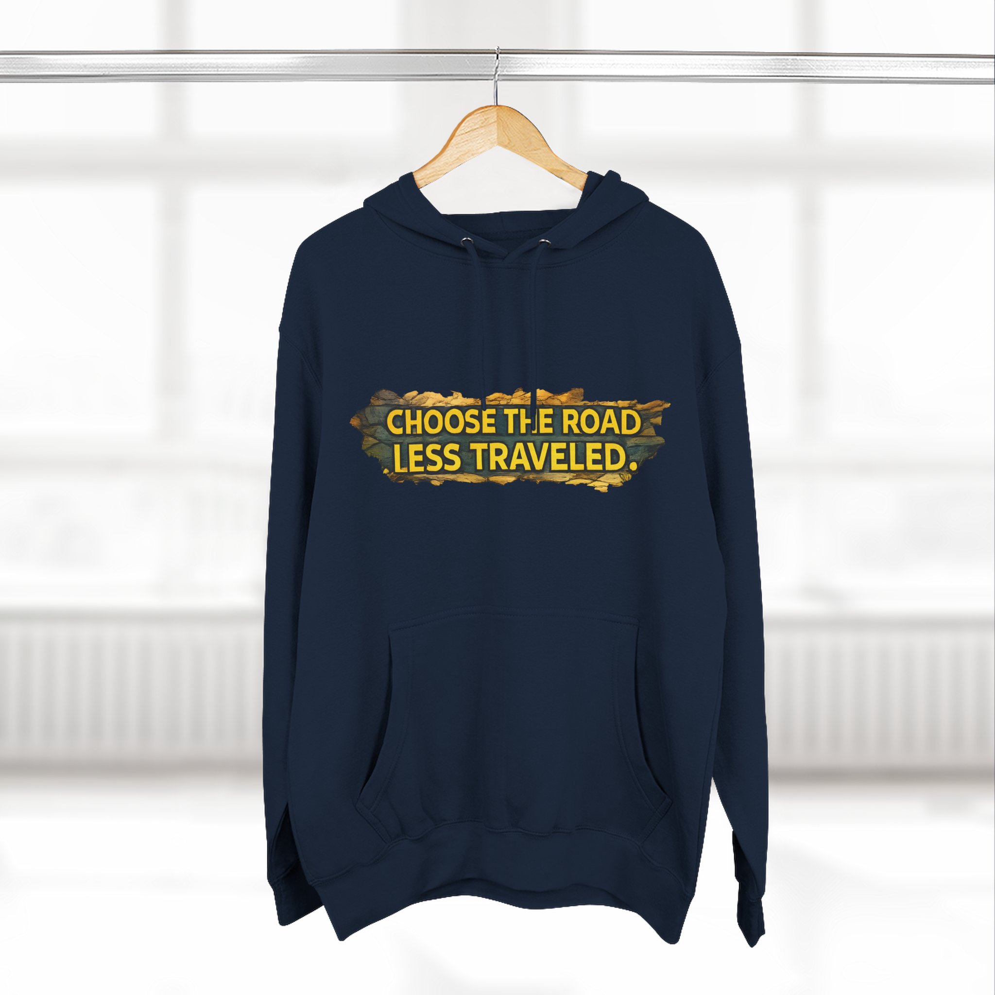 Three-Panel Fleece Hoodie - "Choose The Road Less Traveled" Design Cubic-Line