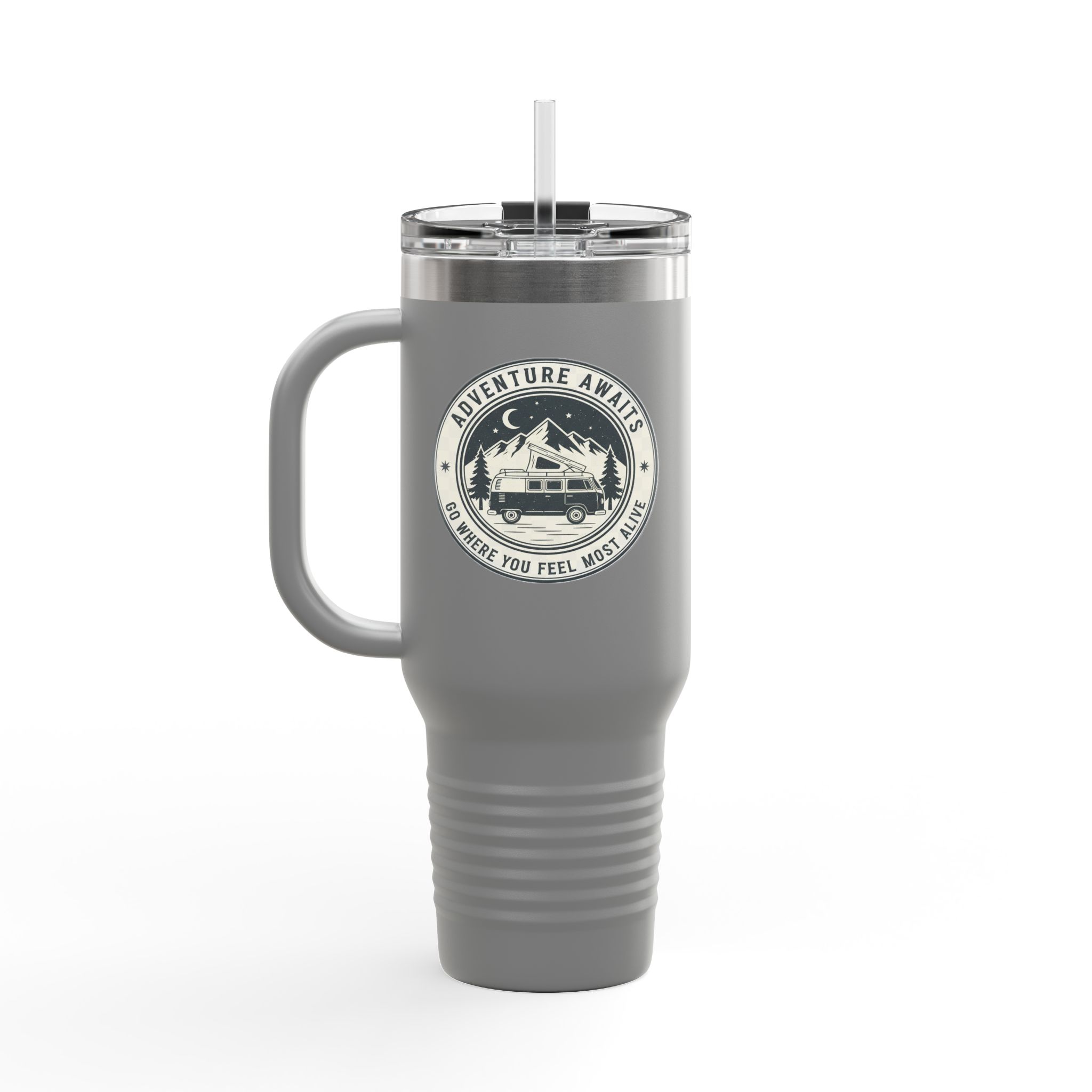 Insulated Travel Mug - "Adventure Awaits-Go Where You Feel Most Alive" (40oz) – Retro Camper Design, Keep Drinks Hot or Cold