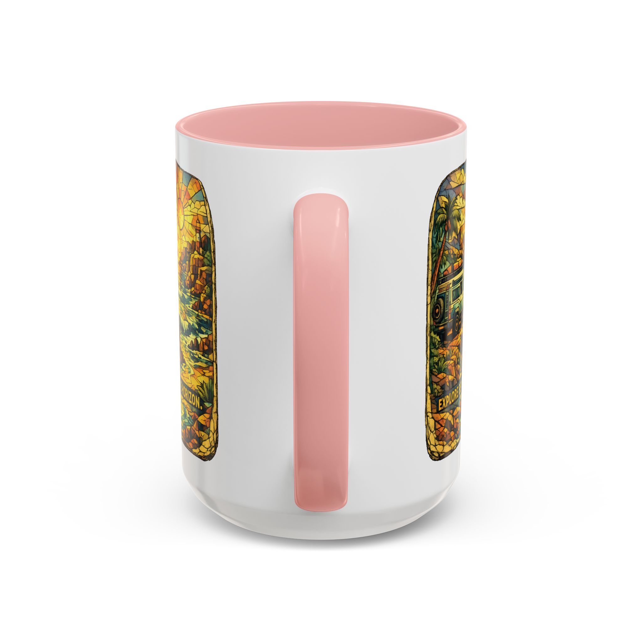 Accent Coffee Mug (11, 15oz) — "Explore Beyond The Horizon" Design Cubic-Line