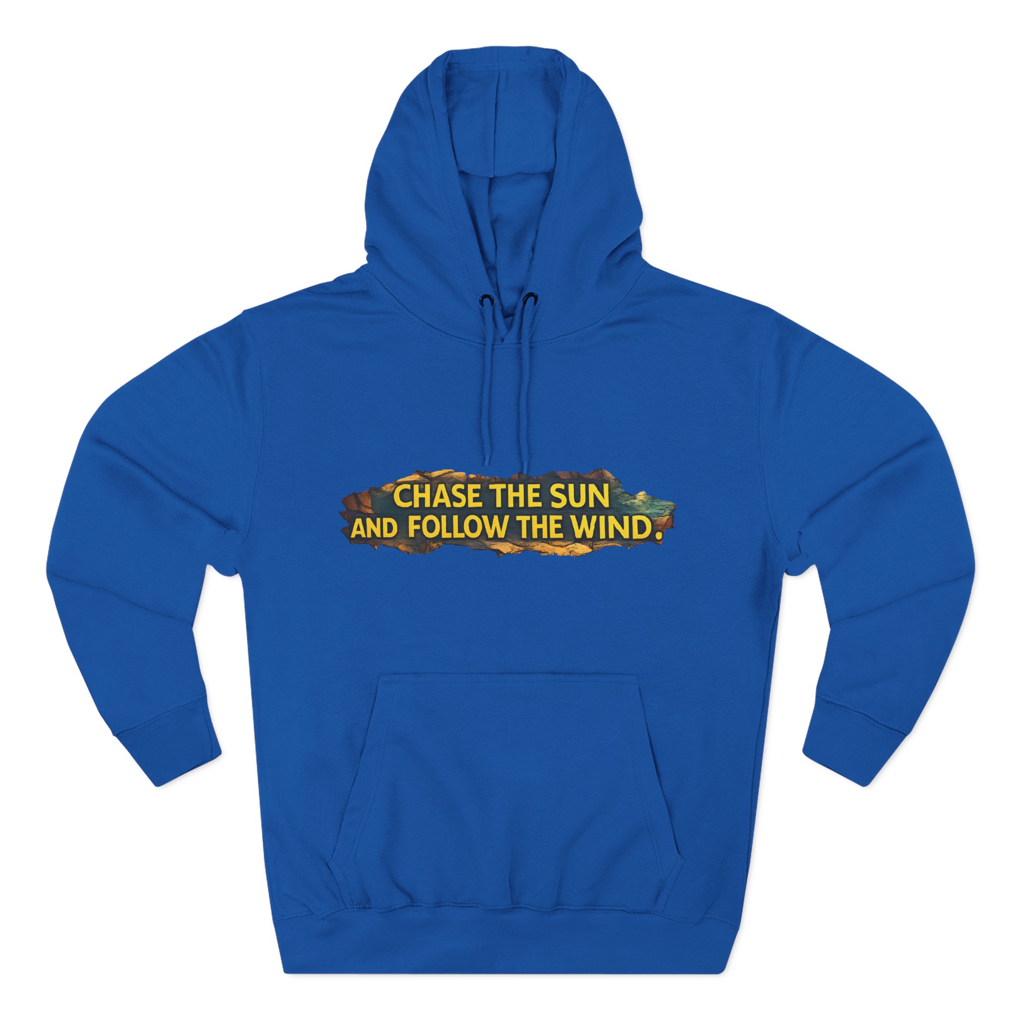 Three-Panel Fleece Hoodie - "Chase The Sun And Follow The Wind" Design Cubic-Line