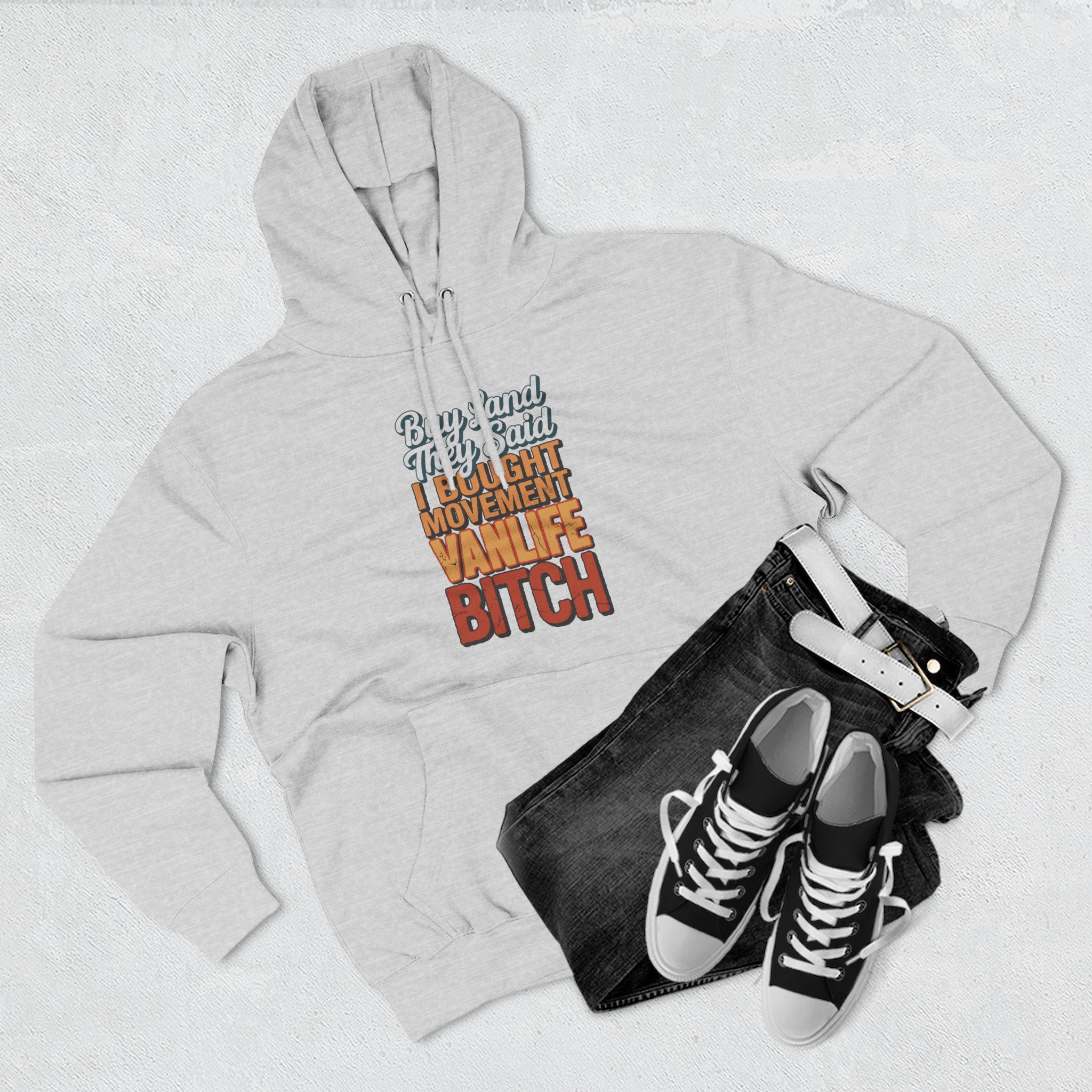 7208309075537794548_2048.jpeg Three-Panel Fleece Hoodie - "Buy Land They Said" Design F**K-Line