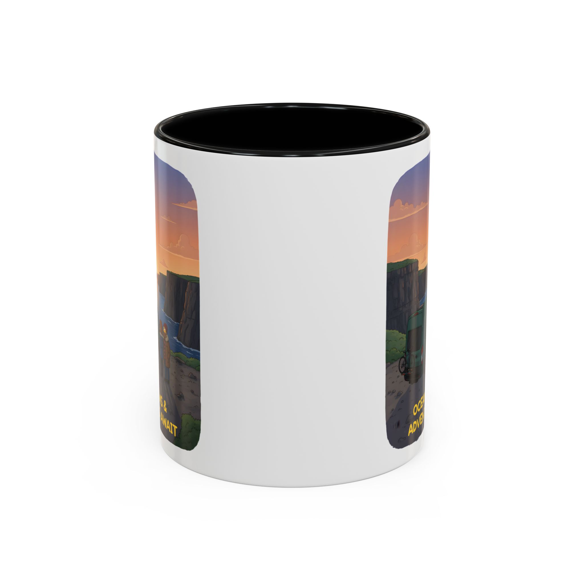 Accent Coffee Mug (11, 15oz) — "Ocean Views-Adventures Awaits" Design Sitcom-Line