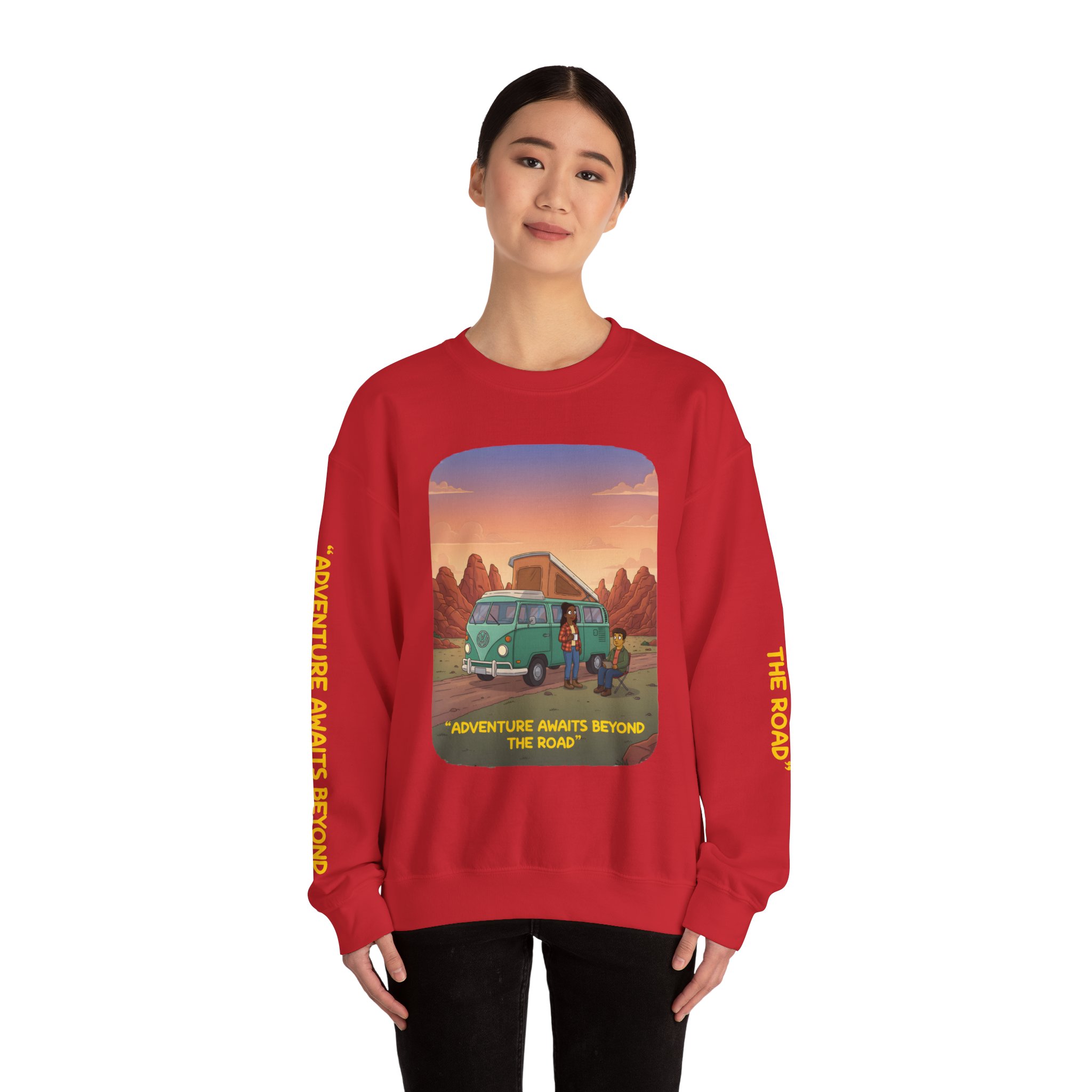 7221444851856454657_2048.jpeg Unisex Heavy Blend™ Crewneck Sweatshirt — "Adventure Awaits Beyond The Road" Design Sitcom-Line