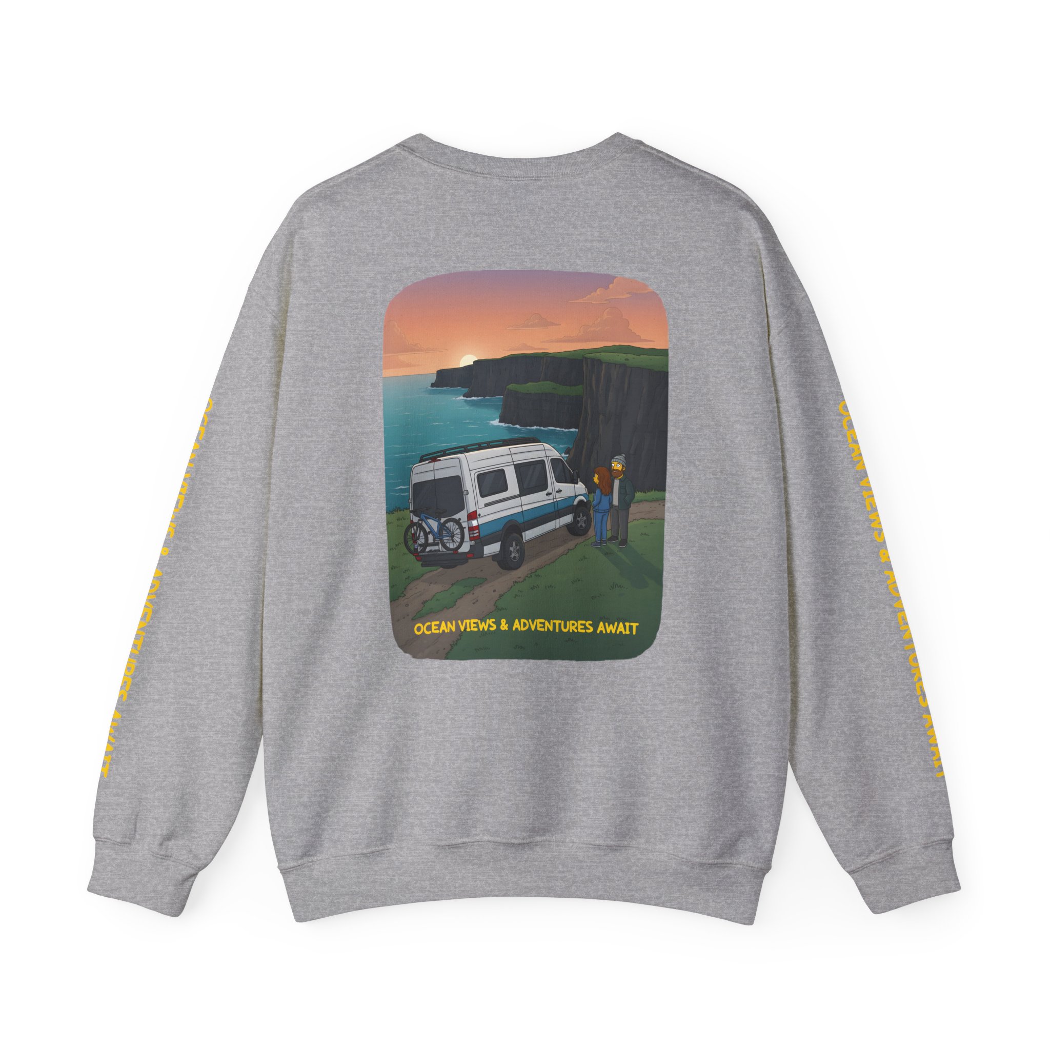 Unisex Heavy Blend™ Crewneck Sweatshirt — "Ocean Views-Adventures Awaits" Design Sitcom-Line