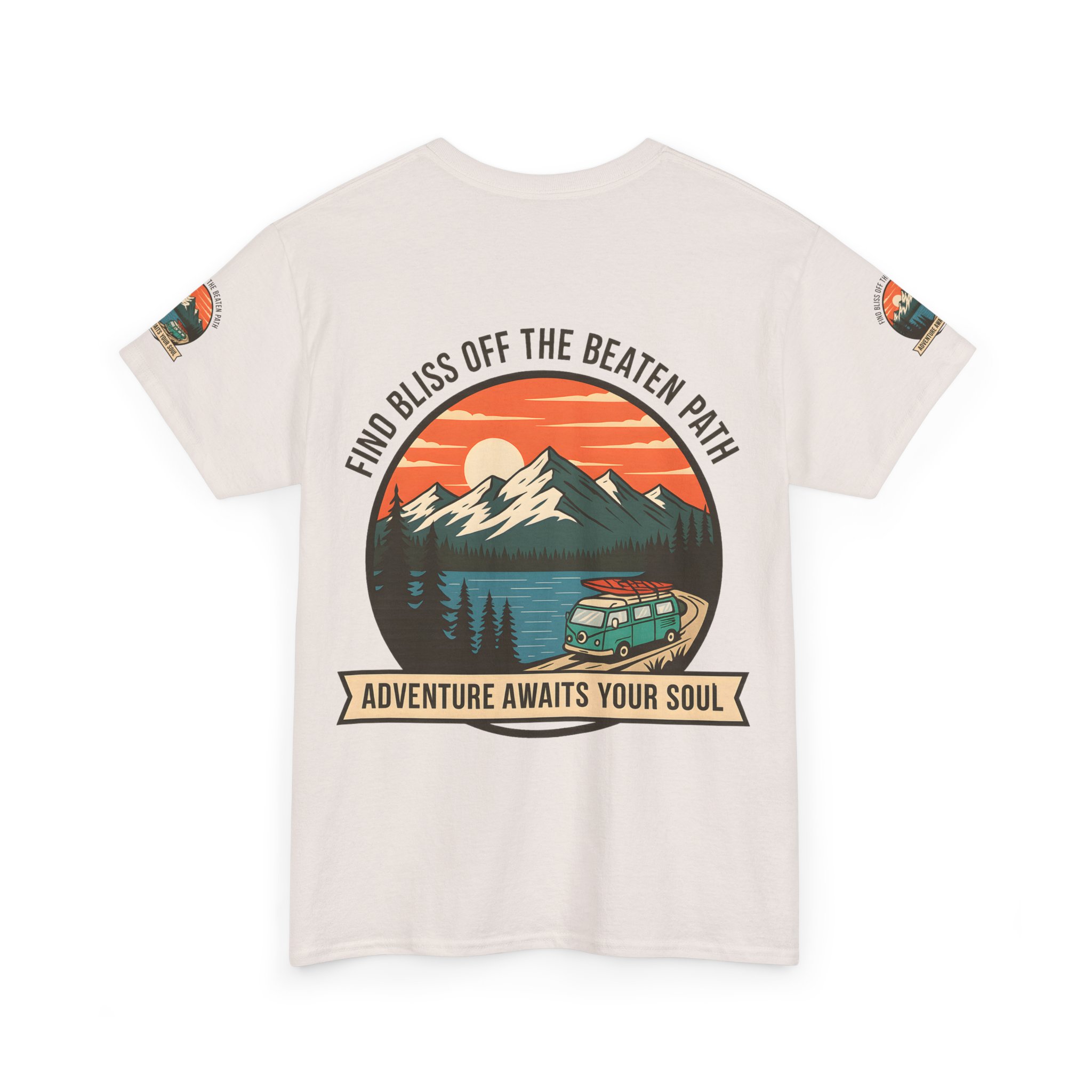 Unisex Heavy Cotton Tee — "Find Bliss Off the Beaten Path" Mountain & Camper T‑Shirt