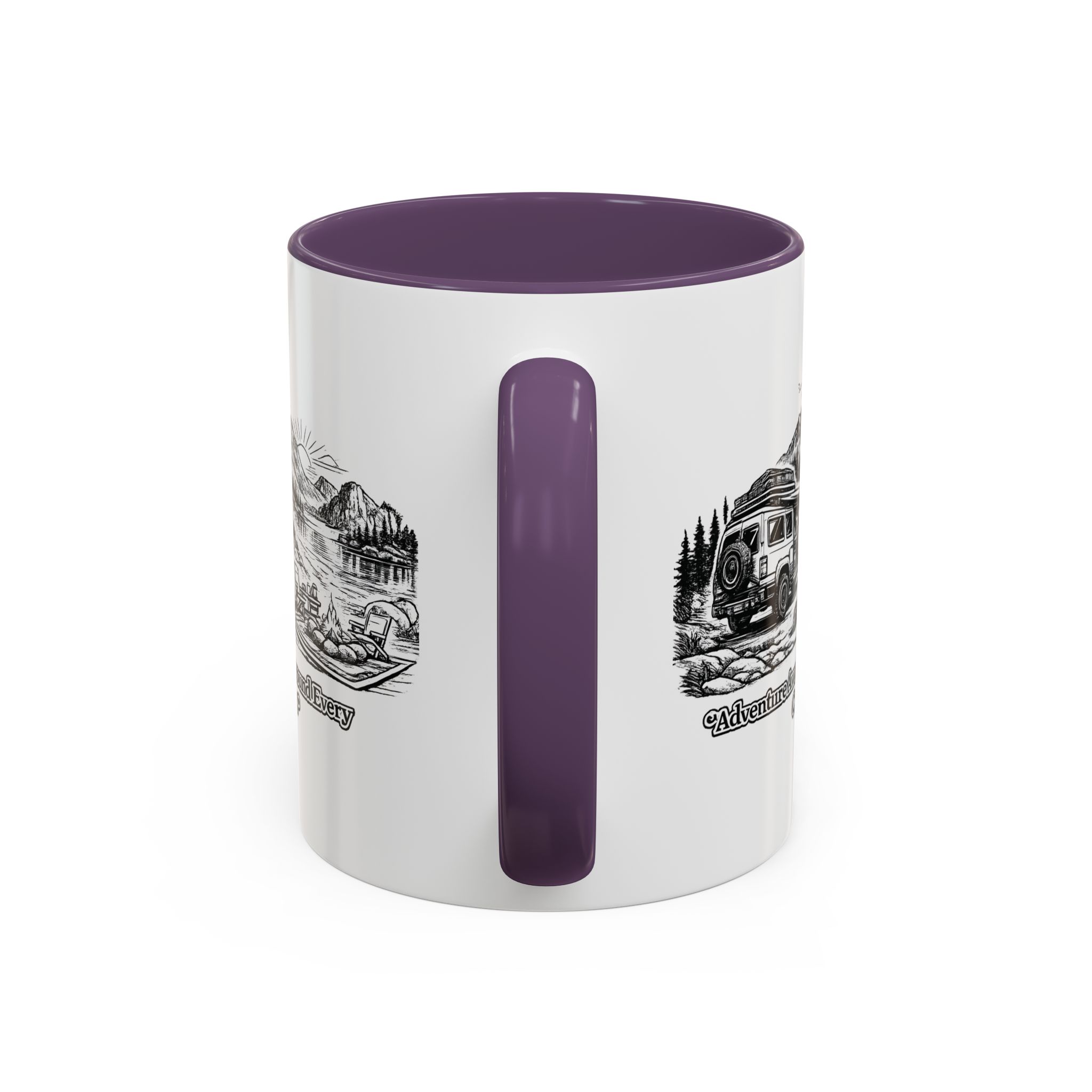 Accent Coffee Mug (11, 15oz) — "Adventure Awaits Around Every Corner" Design Minimal-Line