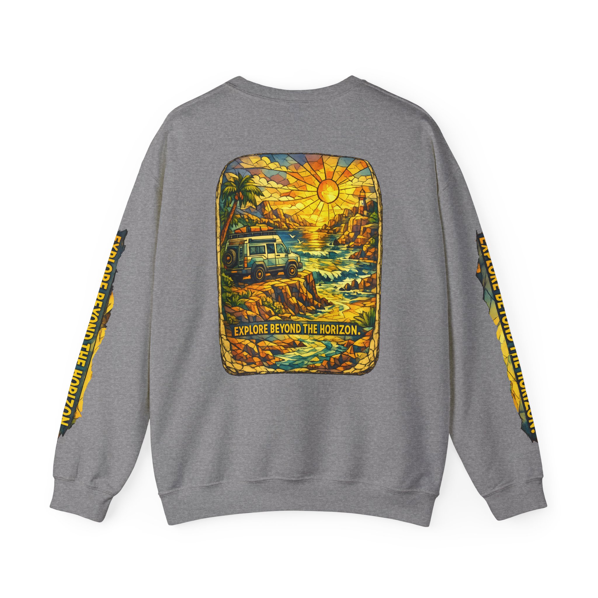 Unisex Heavy Blend™ Crewneck Sweatshirt — "Explore Beyond The Horizon" Design Cubic-Line