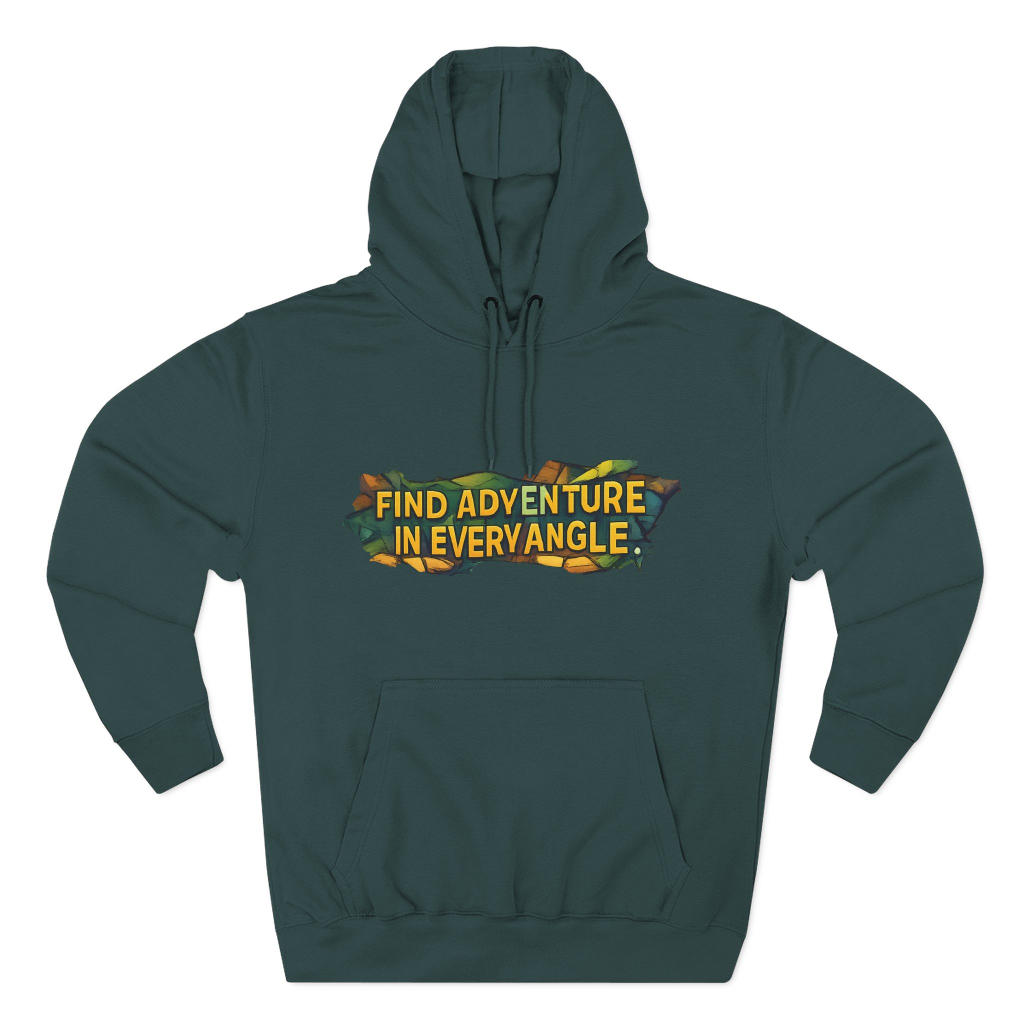 Three-Panel Fleece Hoodie - "Find Adventure In Every Corner" Design Cubic-Line
