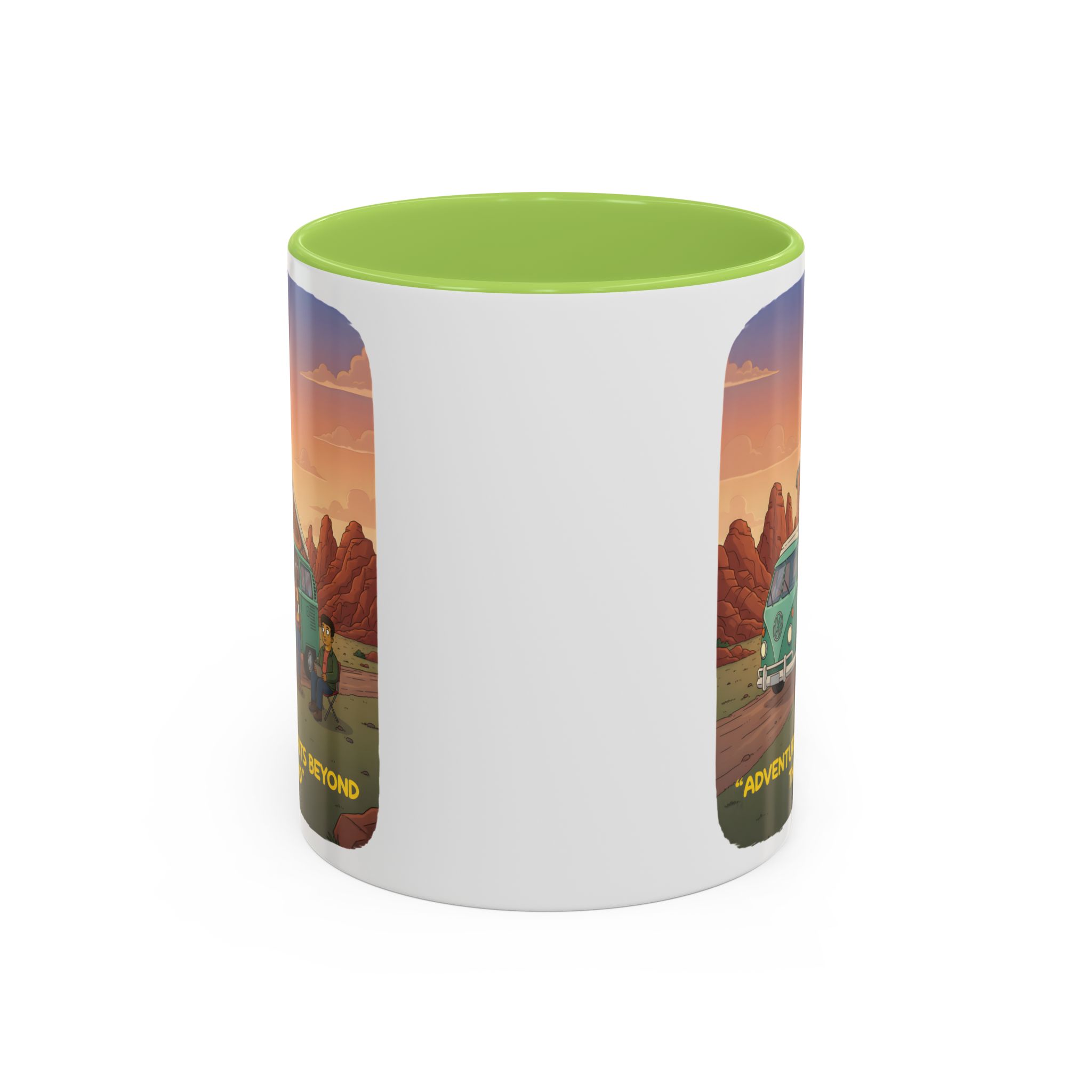 Accent Coffee Mug (11, 15oz) — "Adventure Awaits Beyond The Road" Design Sitcom-Line