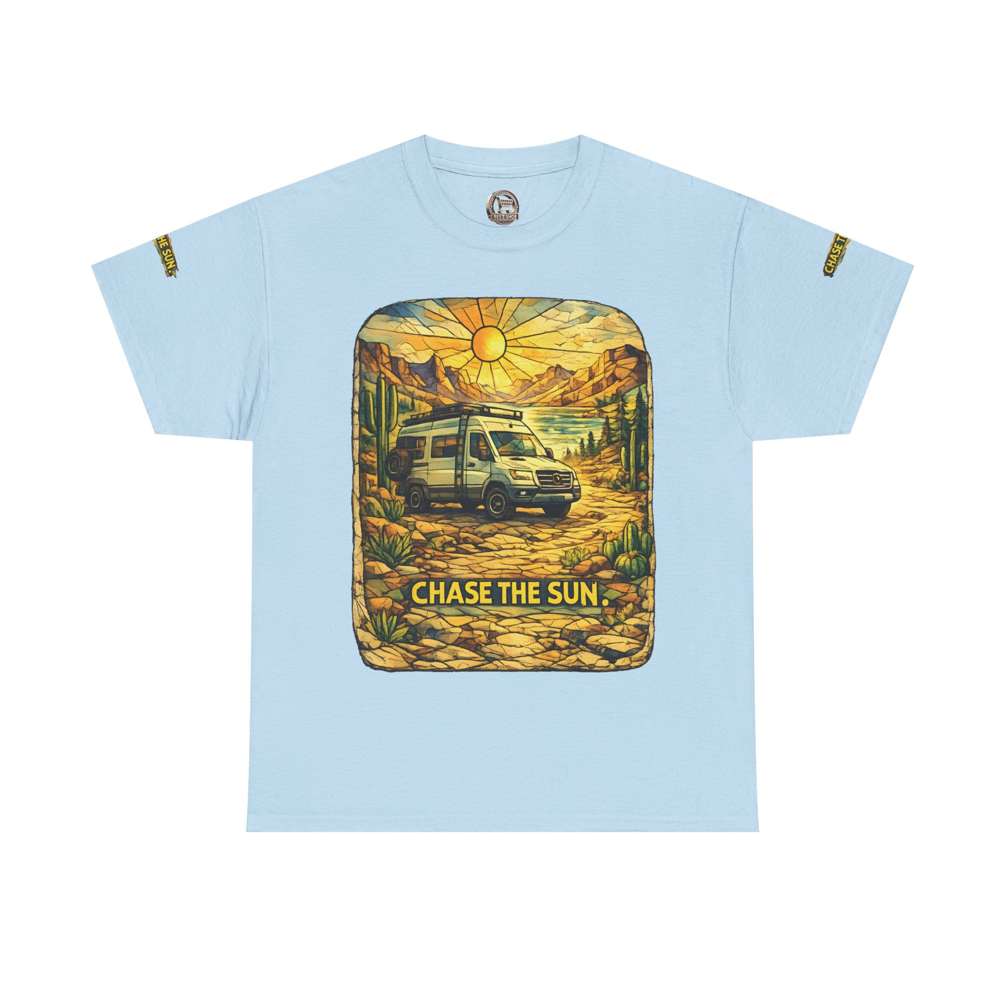 Unisex Heavy Cotton Tee — "Chase The Sun" Design Cubic-Line