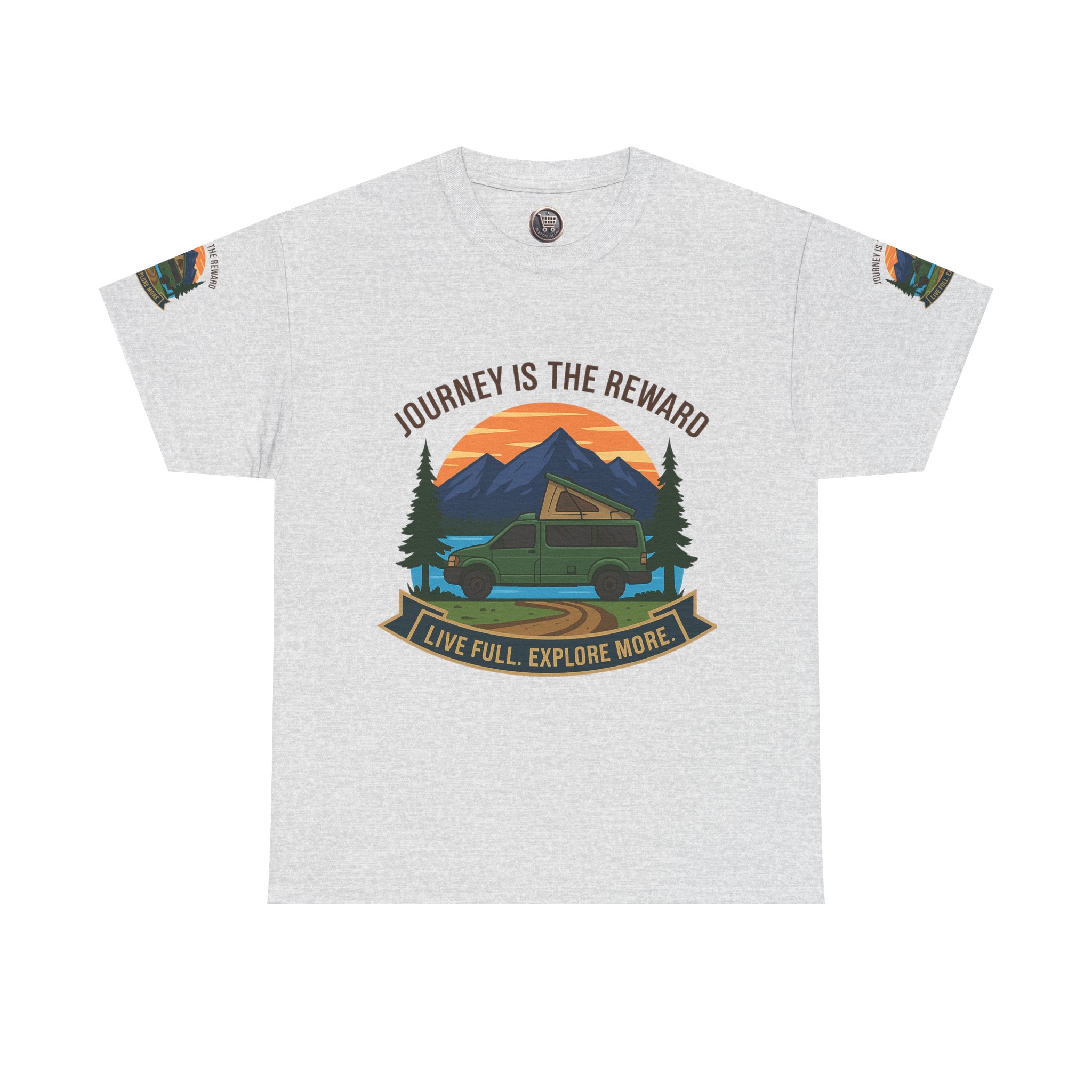 Unisex Heavy Cotton Tee  — "Journey Is The Reward Tee" Adventure Camper Van Graphic T-Shirt