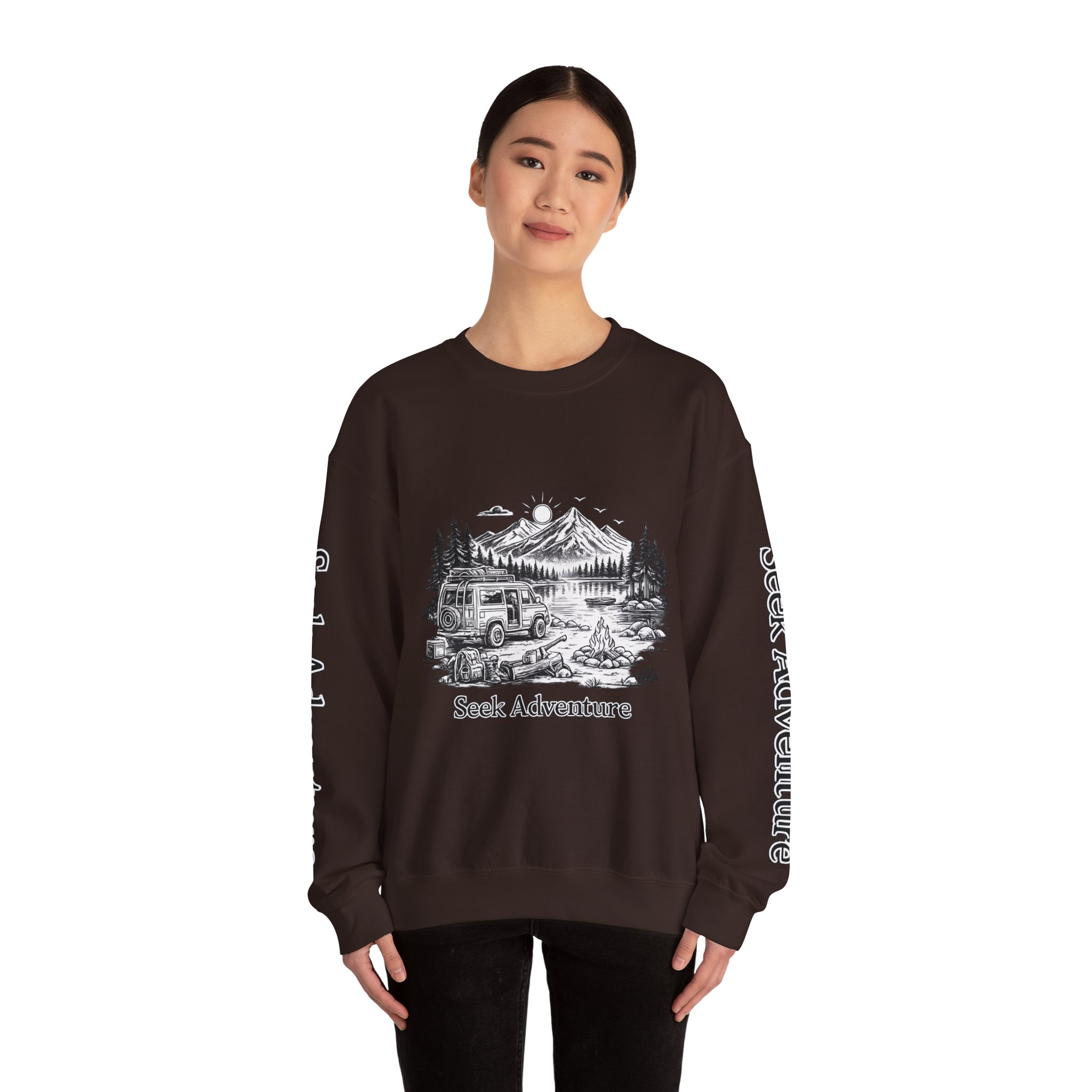 Unisex Heavy Blend™ Crewneck Sweatshirt — "Seek Adventure" Design Minimal-Line
