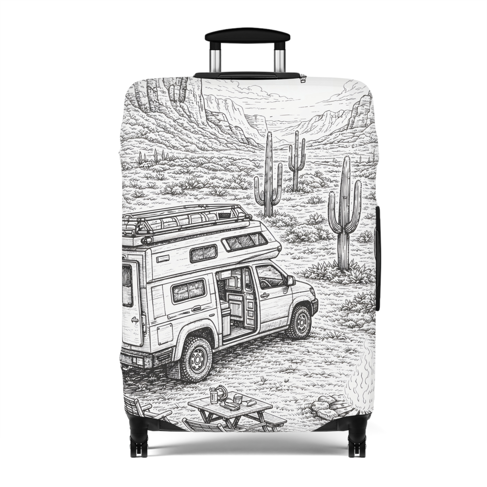 Luggage Cover — Adventure Camper Sketch Travel Suitcase