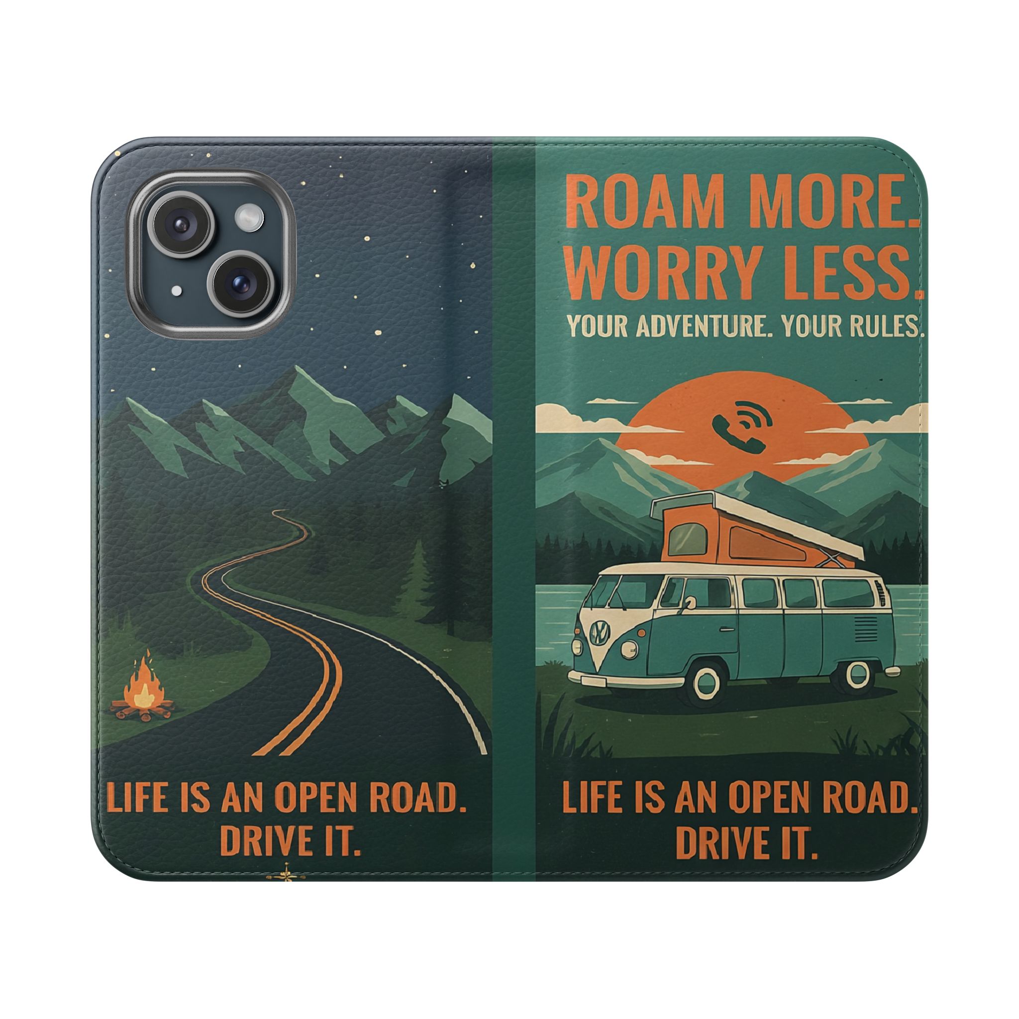 Flip Phone Case — "Roam More Worry Less - Life Is An Open Road" Phone Wallet