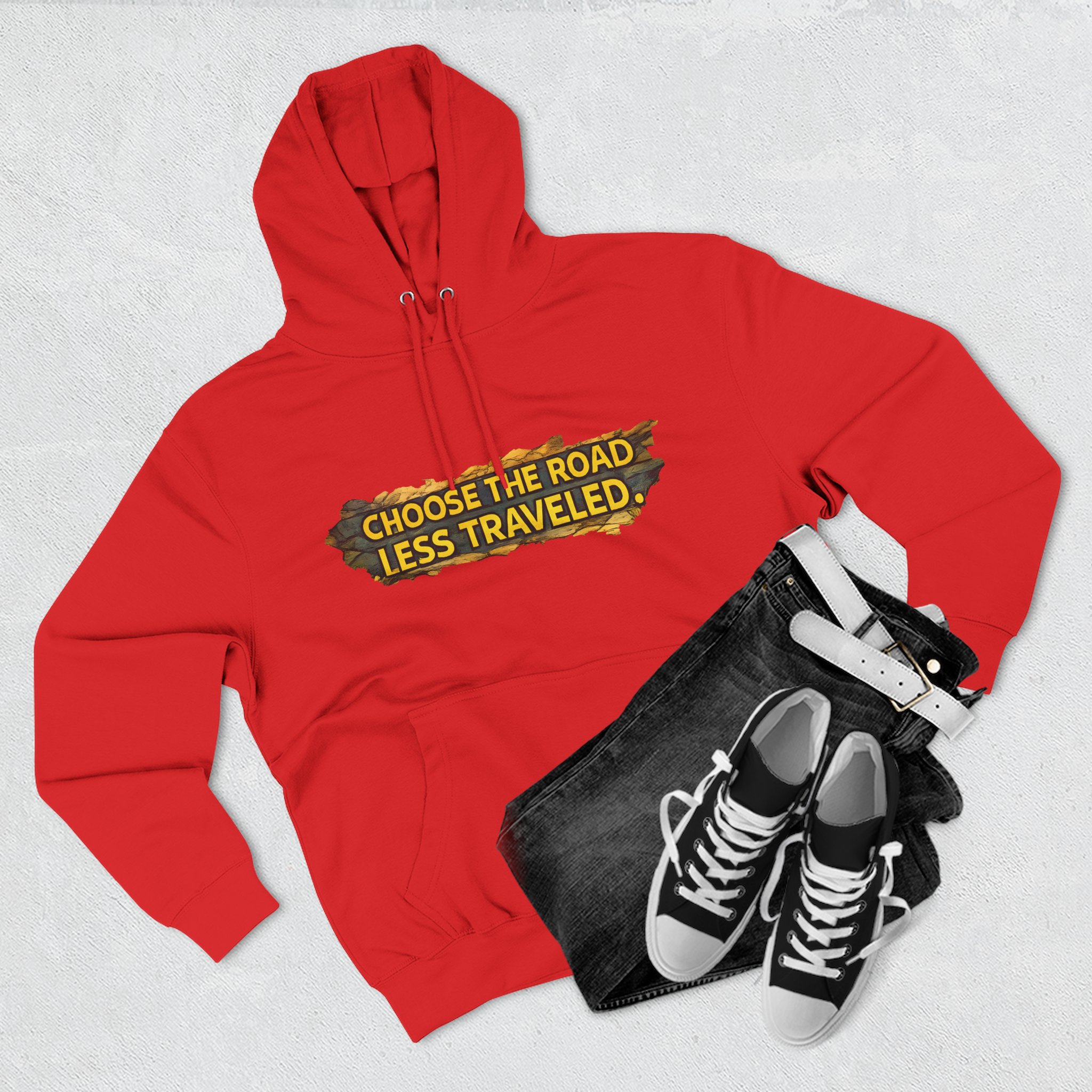Three-Panel Fleece Hoodie - "Choose The Road Less Traveled" Design Cubic-Line