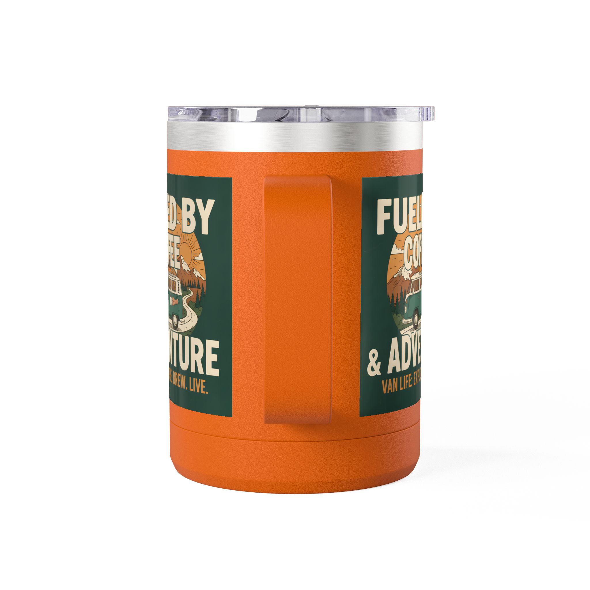 Coffee Mug Tumbler, 15oz — "Fueled by Coffee & Adventure"