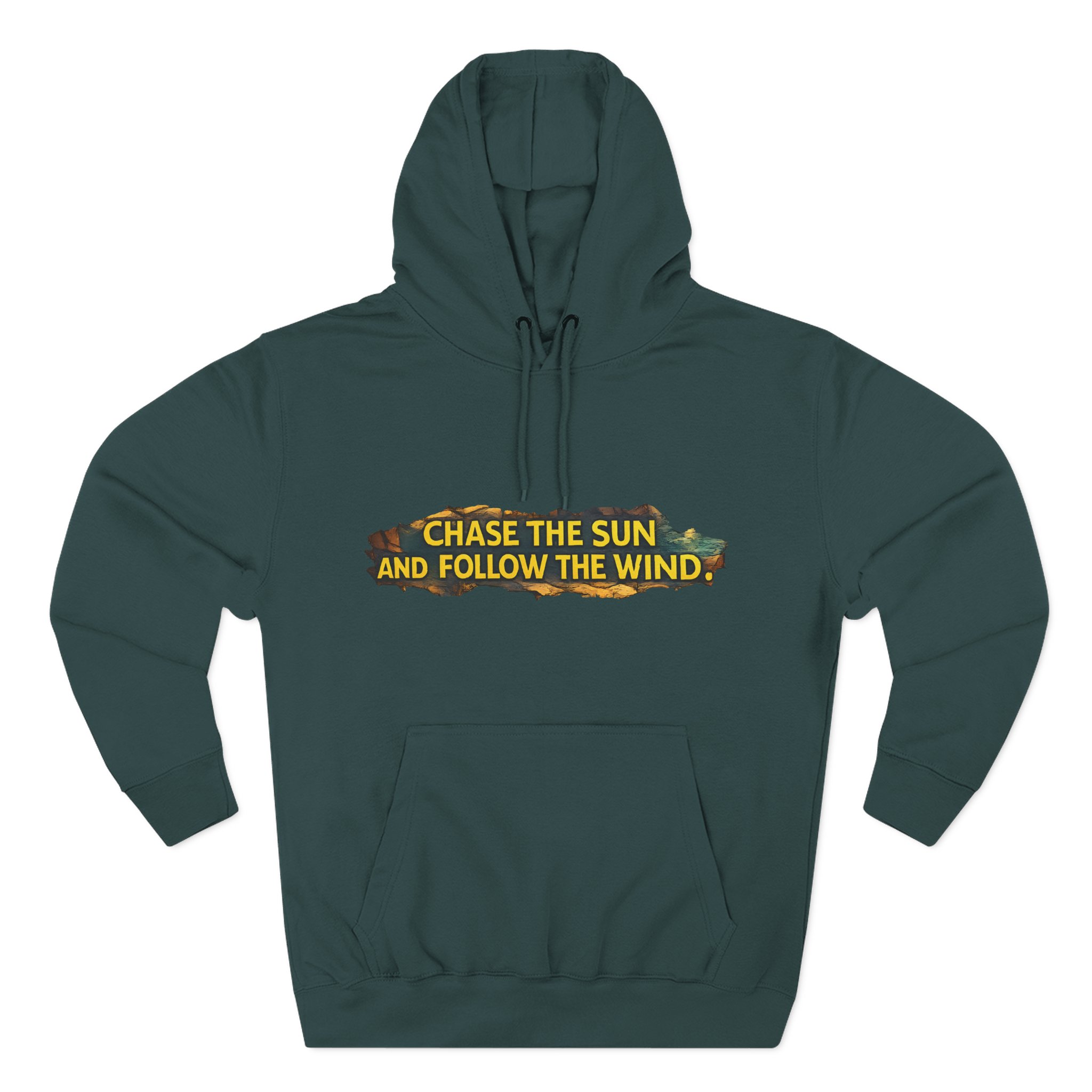 Three-Panel Fleece Hoodie - "Chase The Sun And Follow The Wind" Design Cubic-Line