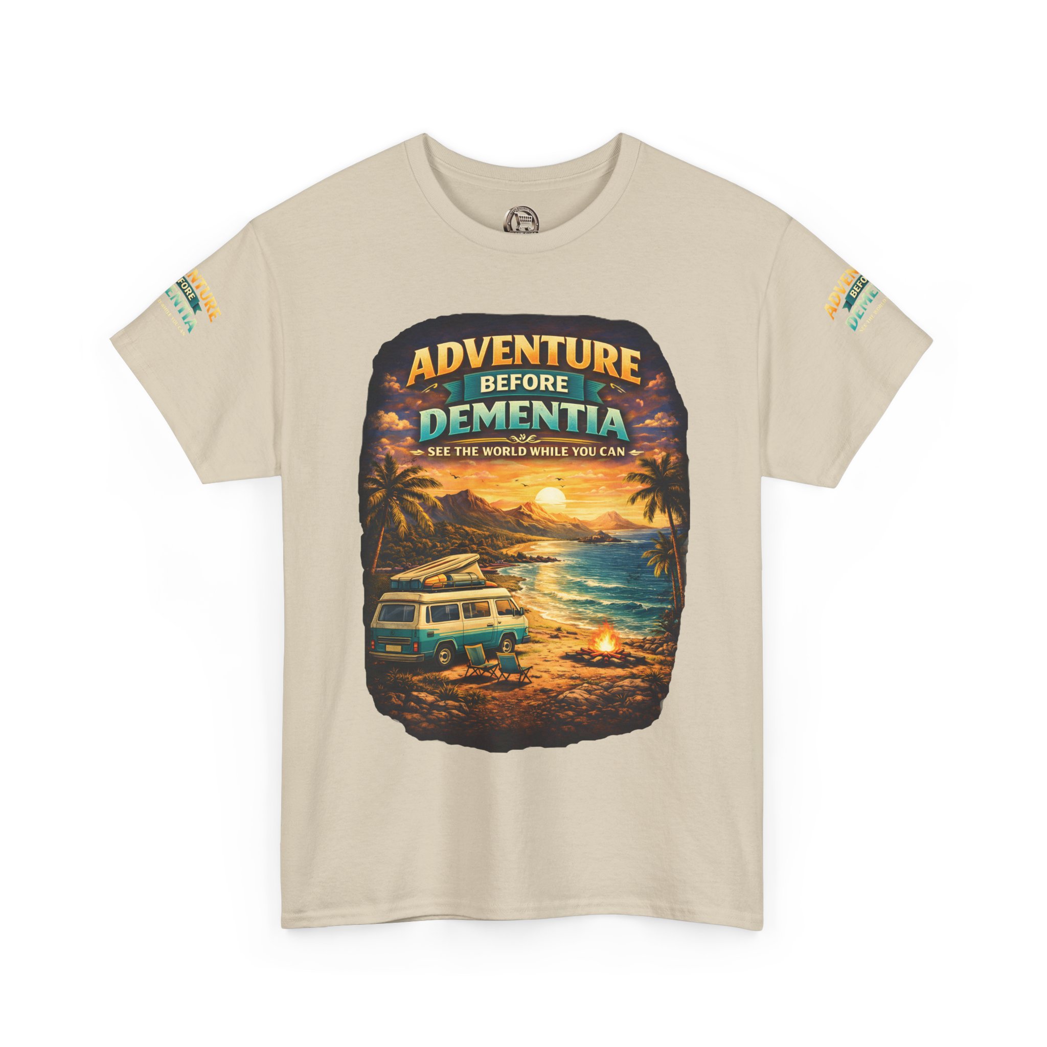 Unisex Heavy Cotton Tee — "Adventure Before Dementia" Design Scenic-Line