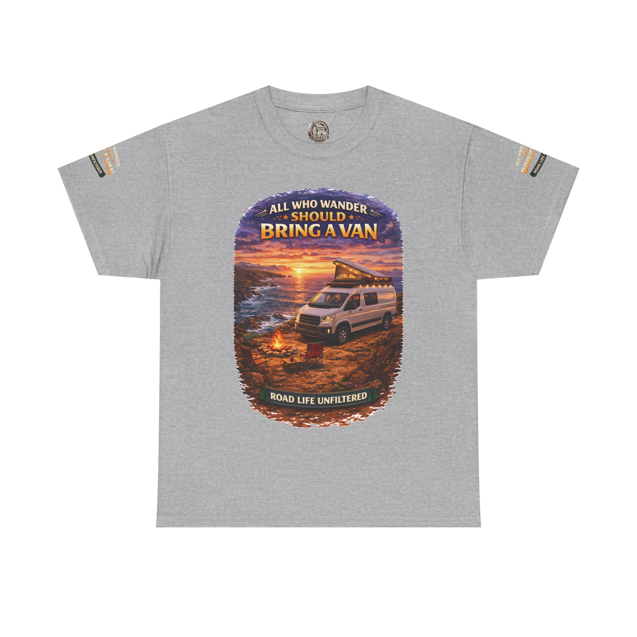 Unisex Heavy Cotton Tee — "All Who wander Should Bring A Van" Design Scenic-Line