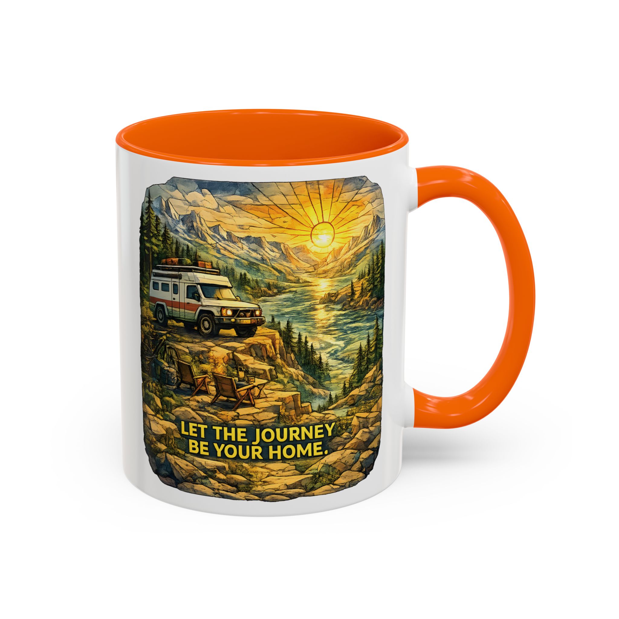 Accent Coffee Mug (11, 15oz) — "Let The Journey Be Your Home" Design Cubic-Line