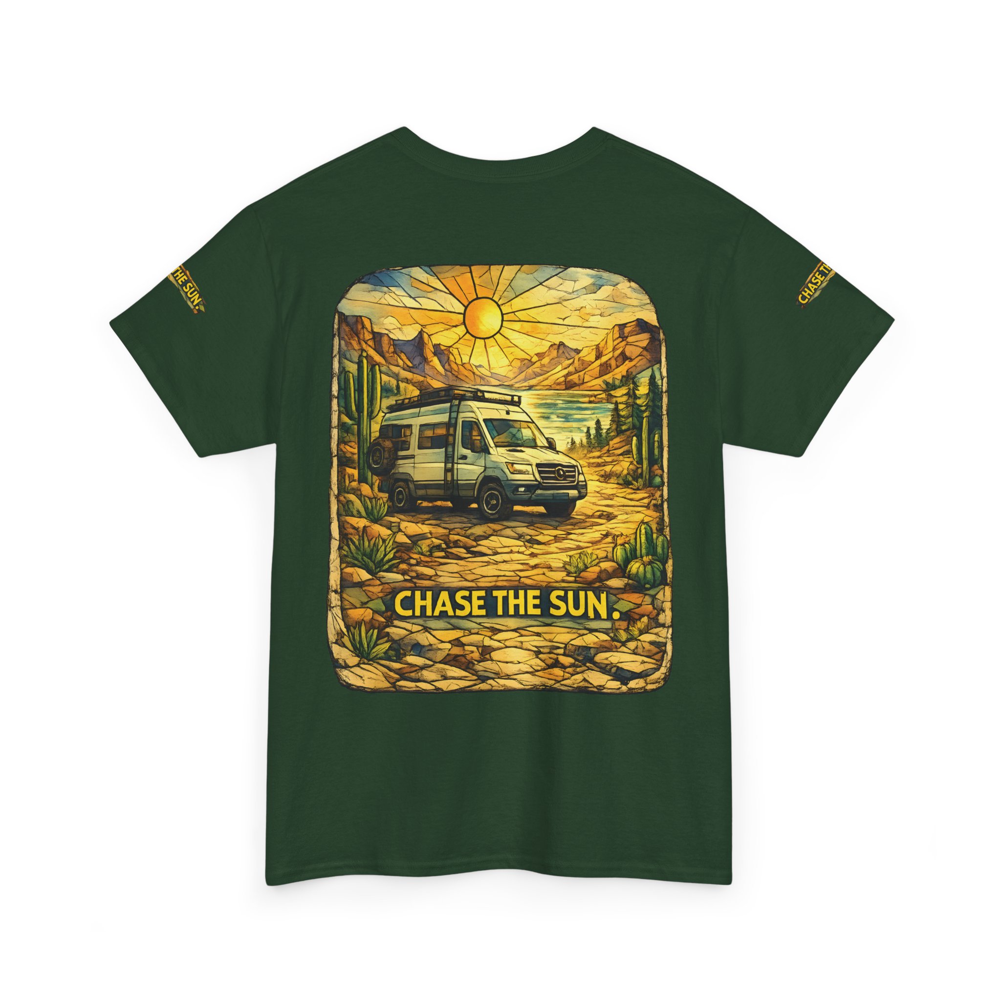 Unisex Heavy Cotton Tee — "Chase The Sun" Design Cubic-Line