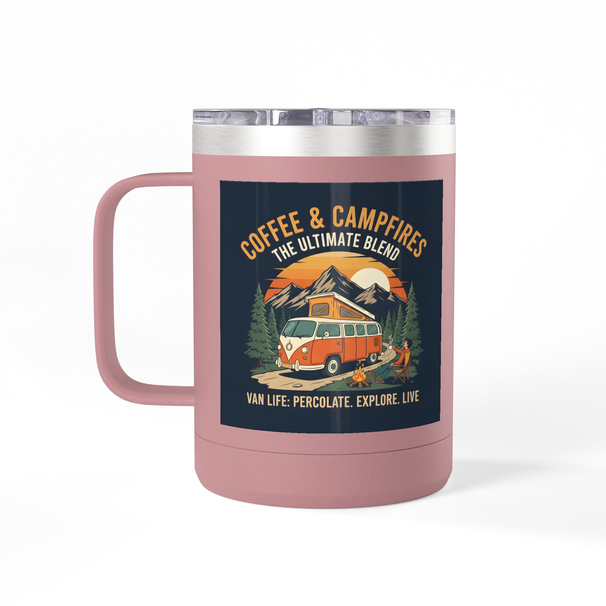Coffee Mug Tumbler, 15oz — “Coffee & Campfires: The Ultimate Blend”